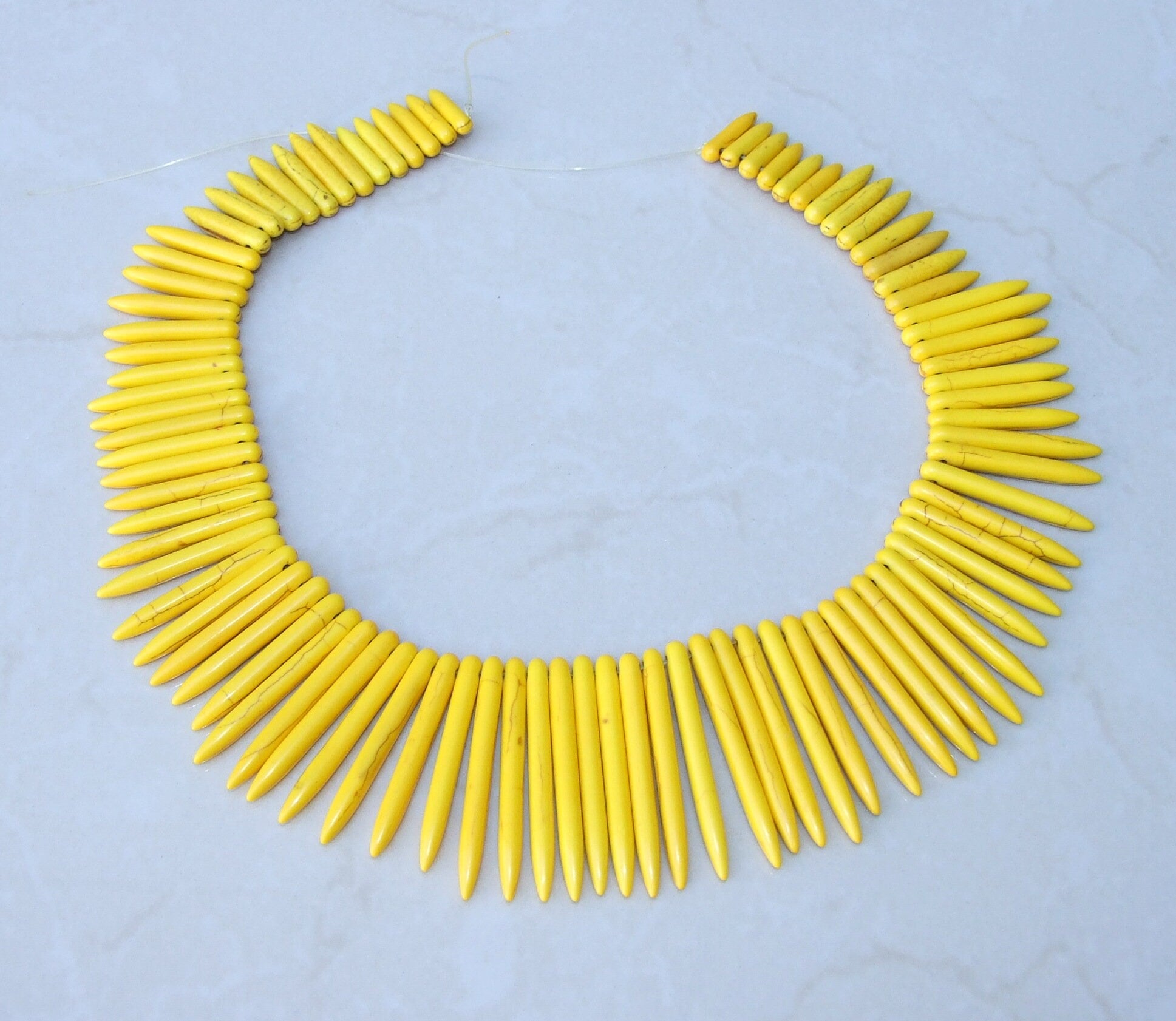 Yellow Turquoise, Spike Beads, Spike Collar, Spike Choker Necklace, Turquoise Spike Necklace, Statement Necklace, Spike Bib Necklace, 50mm - EDGBeadsandGems