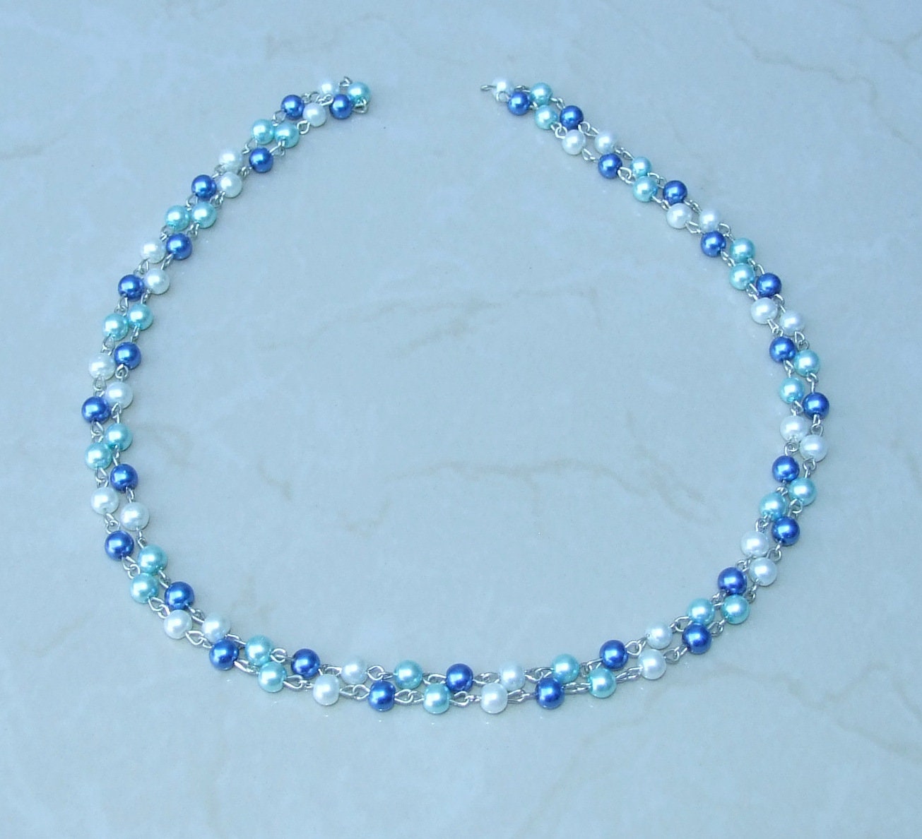 White & Blue Pearl Rosary Chain, 1 Meter, Glass Beads, Beaded Chain, Body Chain Jewelry, Silver Chain, Necklace Chain, Belly Chain, 6mm, 303 - EDGBeadsandGems