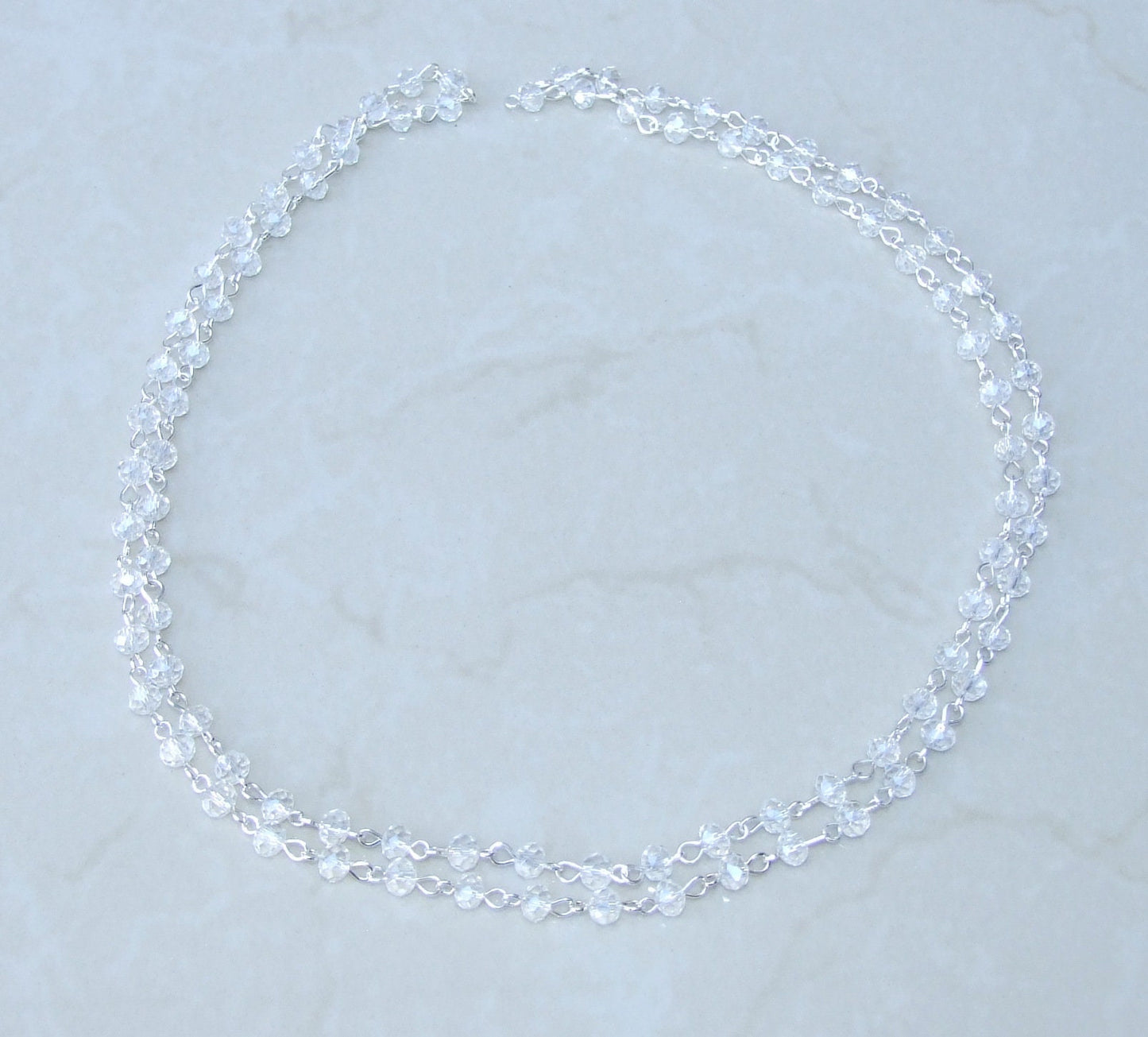 Clear Faceted Glass Bead Rosary Chain, 1 Meter, Beaded Chain, Body Chain Jewelry, Silver Chain, Necklace Chain, Belly Chain, 6mm and 8mm 01 - EDGBeadsandGems