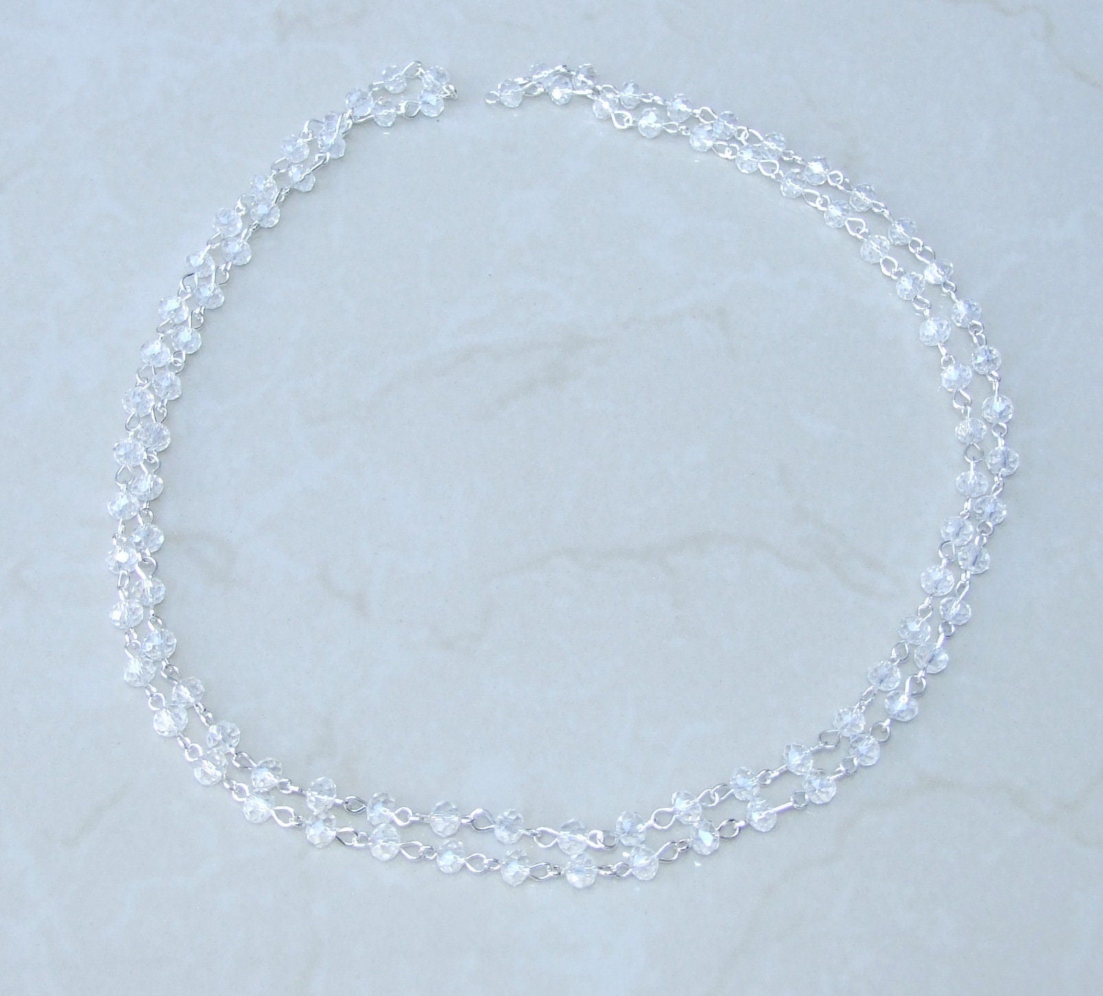Clear Faceted Glass Bead Rosary Chain, 1 Meter, Beaded Chain, Body Chain Jewelry, Silver Chain, Necklace Chain, Belly Chain, 6mm and 8mm 01 - EDGBeadsandGems