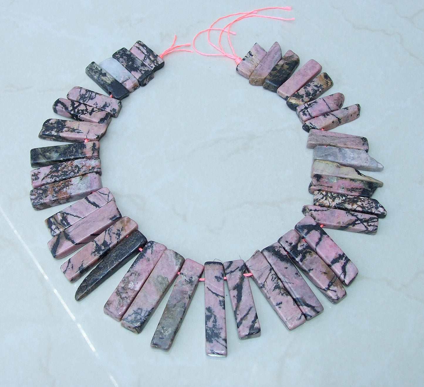 Rhodonite Beads, Polished Slice, Rhodonite Pendant, Rhodonite Slice, Gemstone Beads, Rhodonite Jewelry Supplies, Half Strand - 30mm to 45mm - EDGBeadsandGems