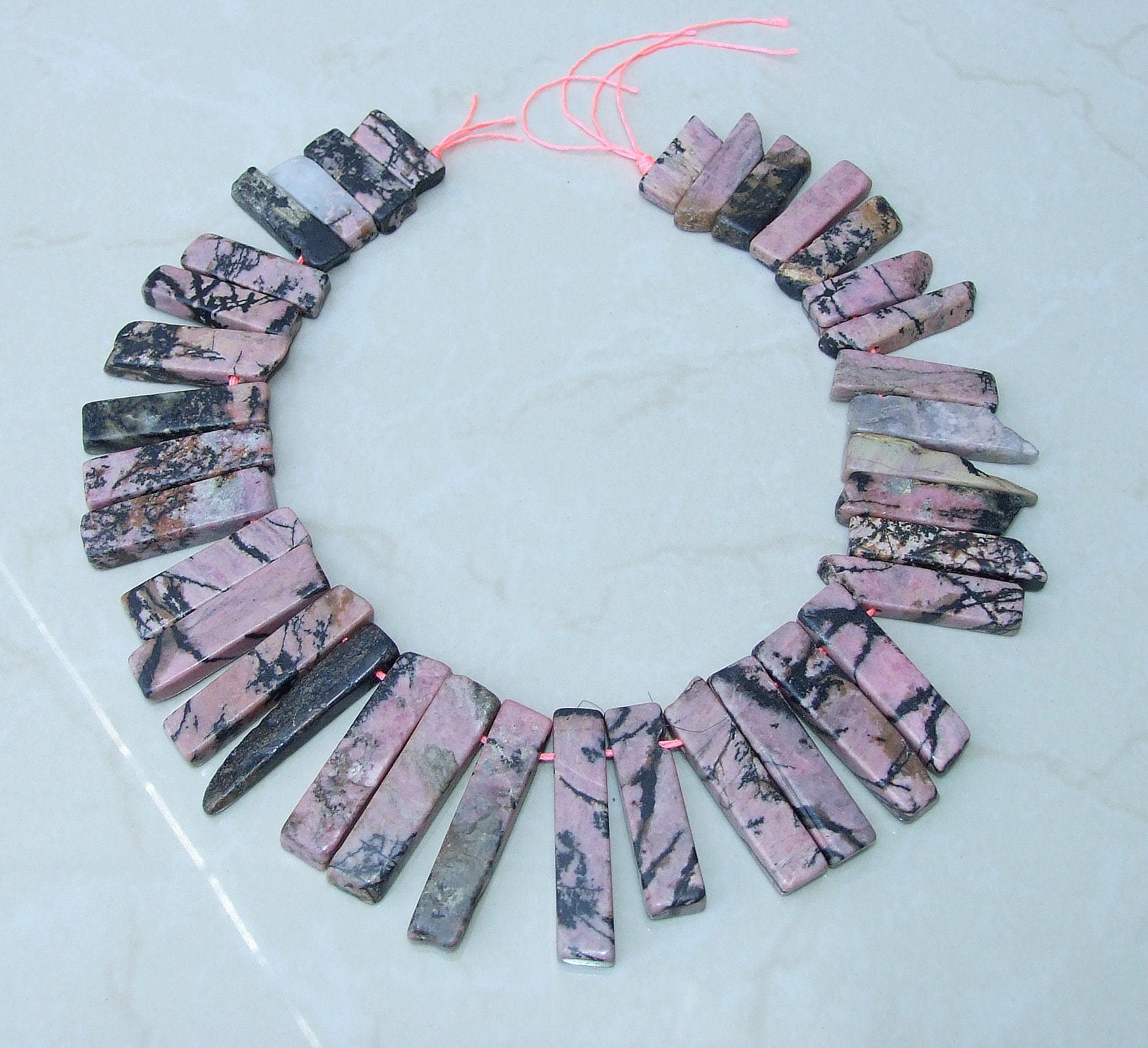 Rhodonite Beads, Polished Slice, Rhodonite Pendant, Rhodonite Slice, Natural Gemstone Beads, Rhodonite Jewelry, Half Strand - 30mm to 45mm - EDGBeadsandGems