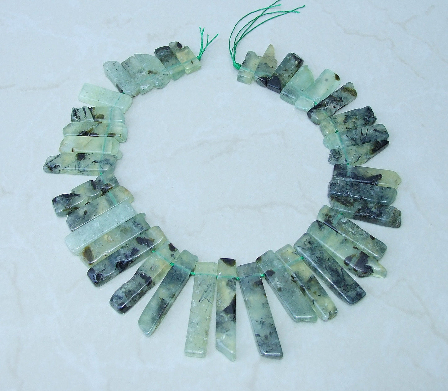 Prehnite Beads, Polished Natural Prehnite Slice, Prehnite Pendants, Gemstone Beads, Prehnite Points Jewelry, Half Strand - 25mm to 45mm - EDGBeadsandGems