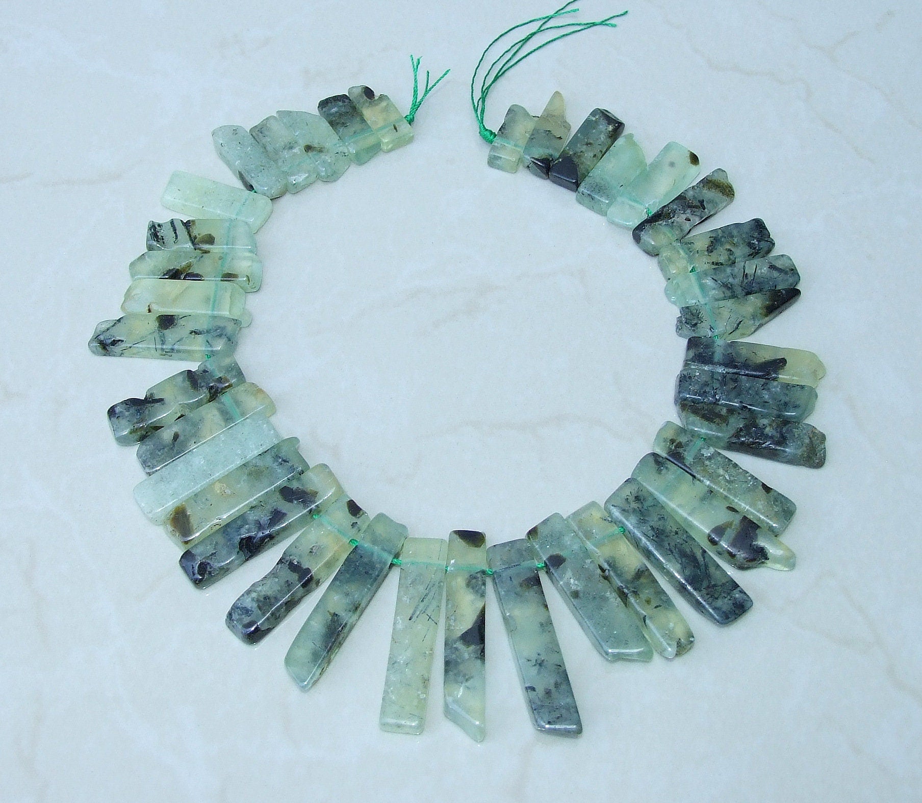 Prehnite Beads, Polished Natural Prehnite Slice, Prehnite Pendants, Gemstone Beads, Prehnite Points Jewelry, Half Strand - 25mm to 45mm - EDGBeadsandGems