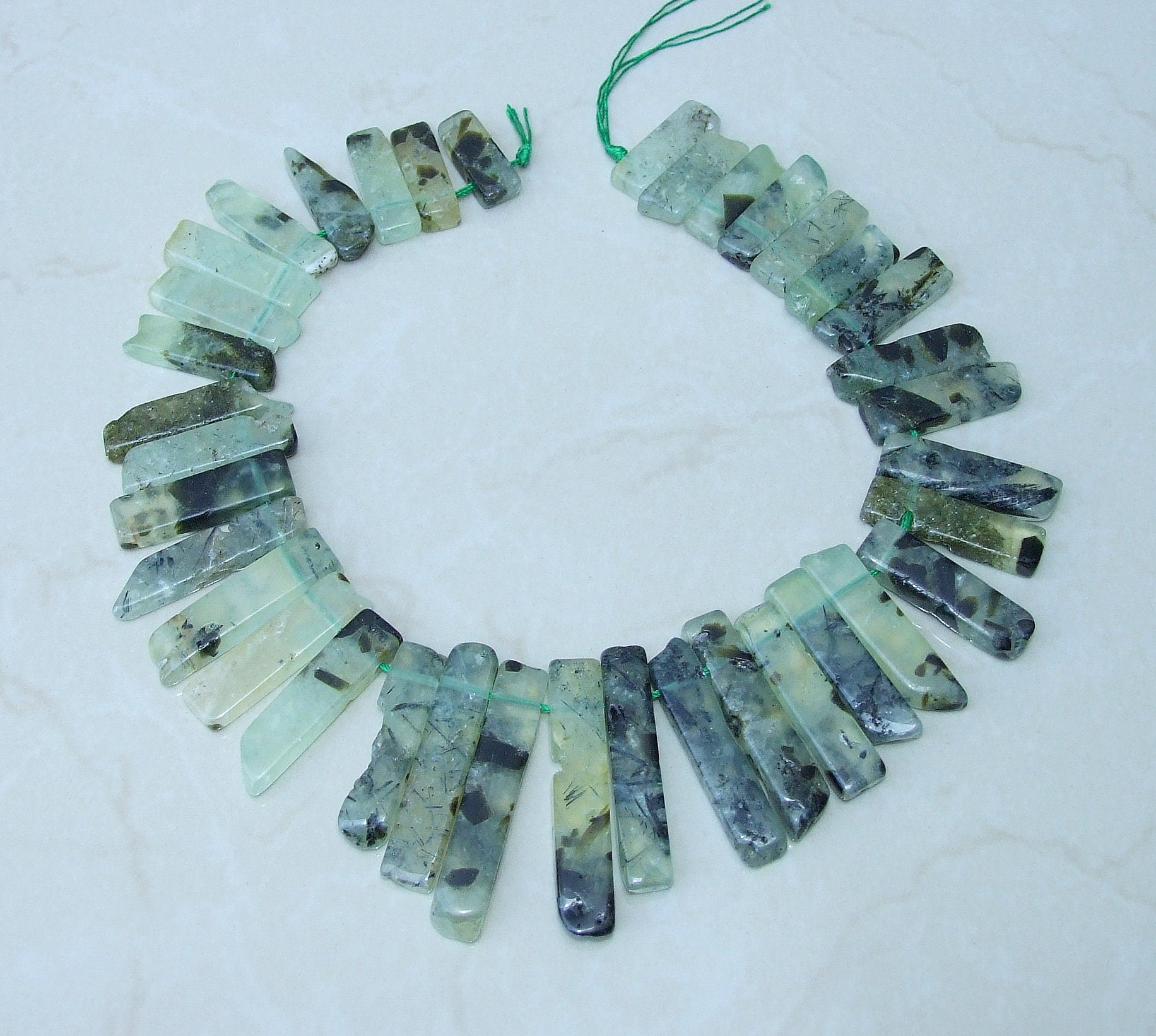 Prehnite Beads, Polished Natural Prehnite Slice, Prehnite Pendants, Gemstone Beads, Prehnite Points Jewelry, Half Strand - 25mm to 45mm - EDGBeadsandGems