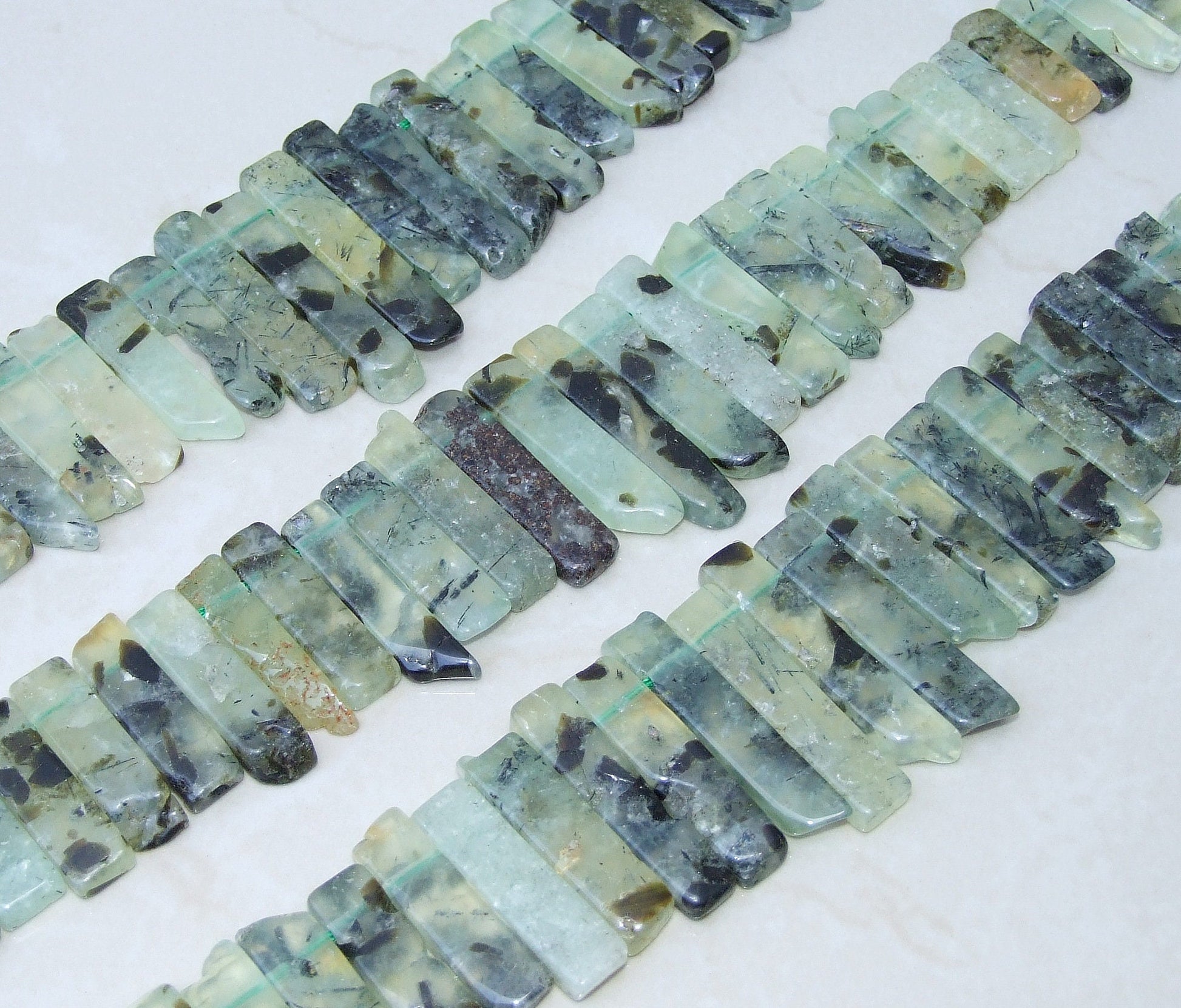 Prehnite Beads, Polished Natural Prehnite Slice, Prehnite Pendants, Gemstone Beads, Prehnite Points Jewelry, Half Strand - 25mm to 45mm - EDGBeadsandGems