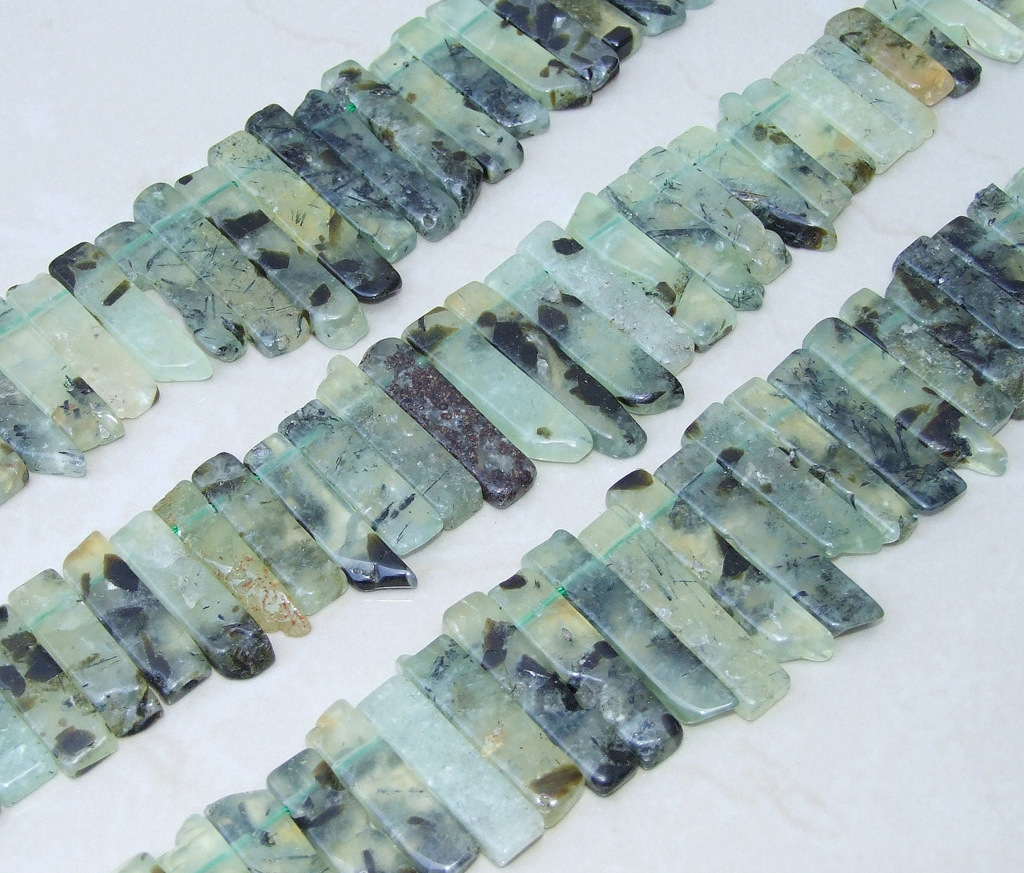 Prehnite Beads, Polished Natural Prehnite Slice, Prehnite Pendants, Natural Gemstone Beads, Prehnite Jewelry, Half Strand - 25mm to 45mm - EDGBeadsandGems