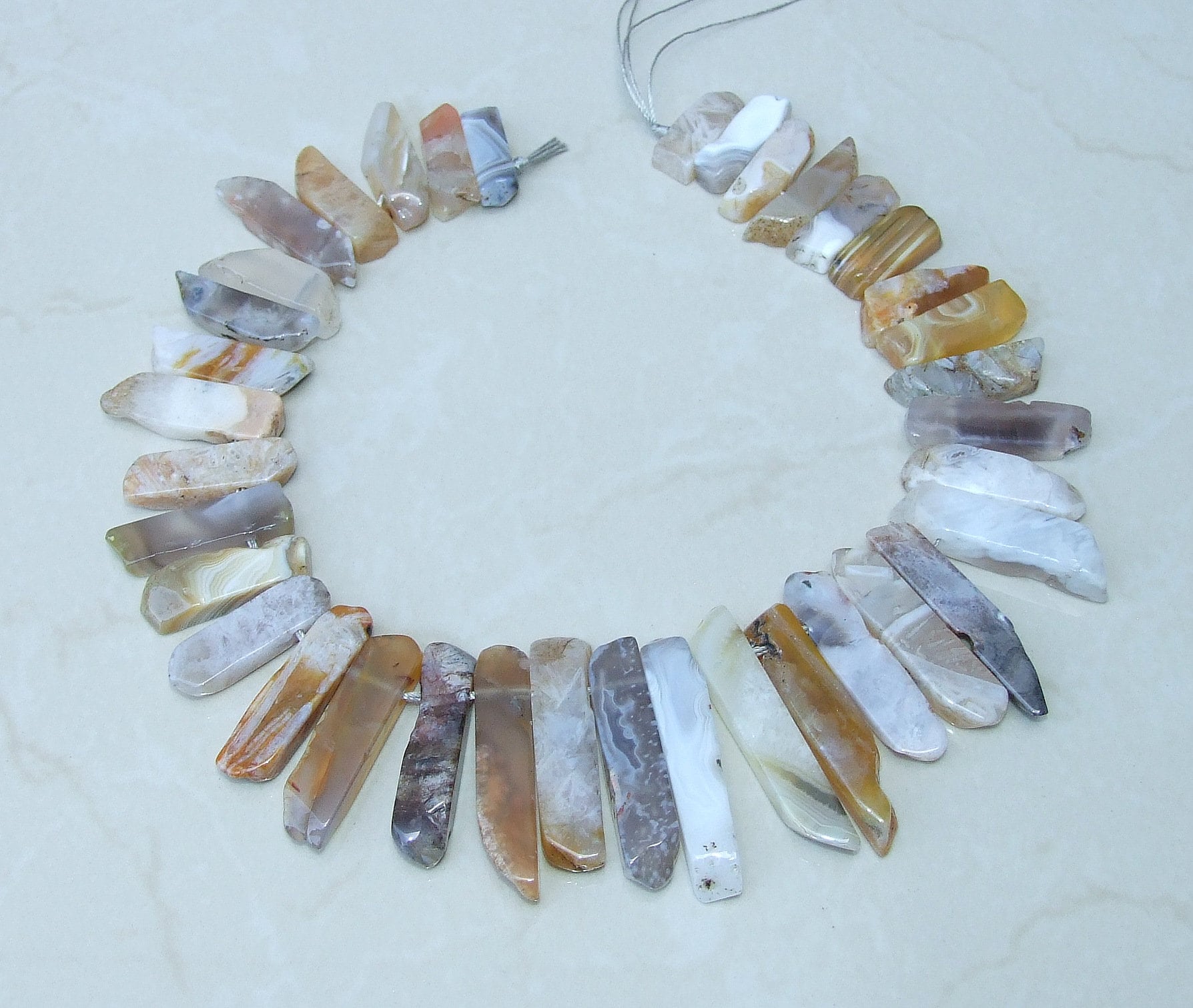 Natural Agate Slice, Slab, Stick, Teeth, Graduated Natural Agate, Gemstone Beads, Highly Polished, Jewelry Stones, Half Strand, 20mm - 45+mm - EDGBeadsandGems