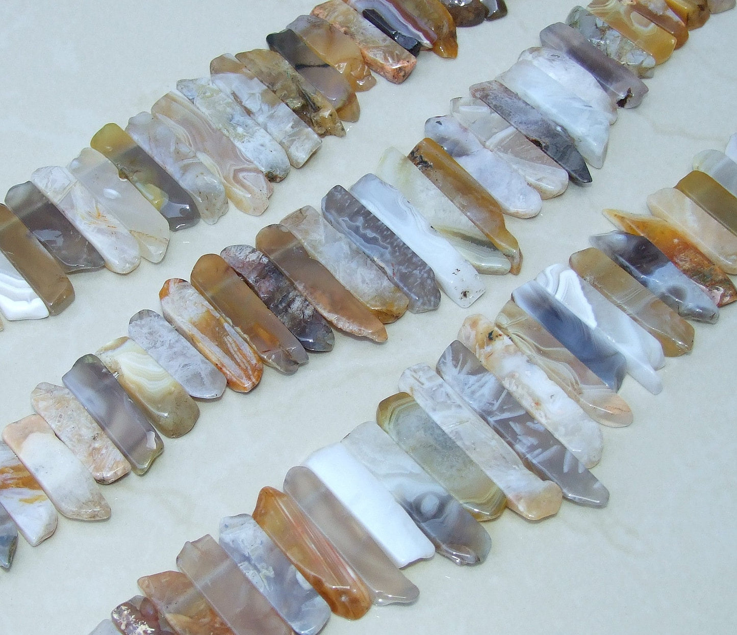 Natural Agate Slice, Slab, Stick, Teeth, Graduated Natural Agate, Gemstone Beads, Highly Polished, Jewelry Stones, Half Strand, 20mm - 45+mm - EDGBeadsandGems