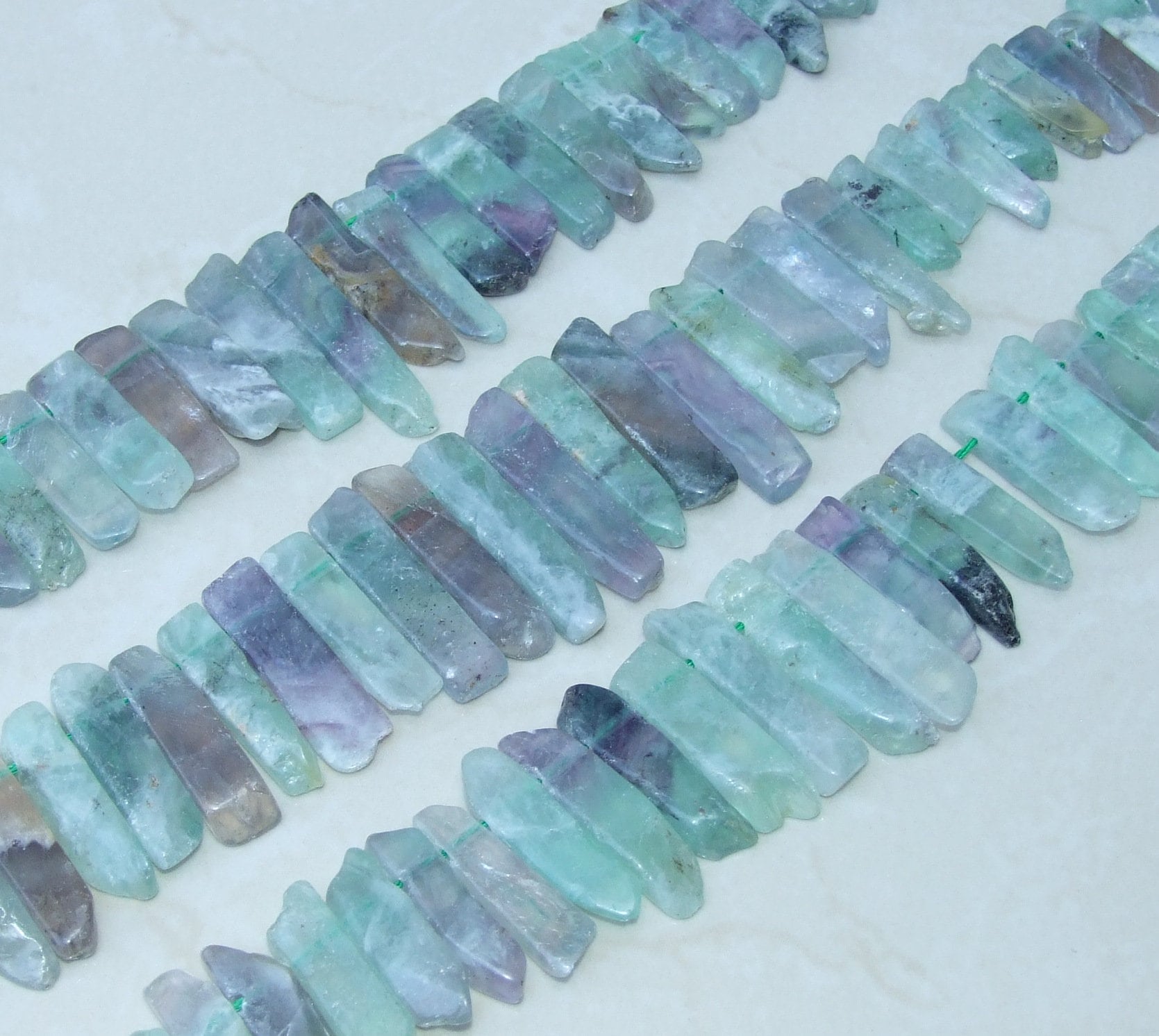 Fluorite Beads, Polished Natural Fluorite Slice, Fluorite Pendants, Gemstone Beads, Fluorite Points Jewelry, Half Strand - 25mm to 40+mm - EDGBeadsandGems