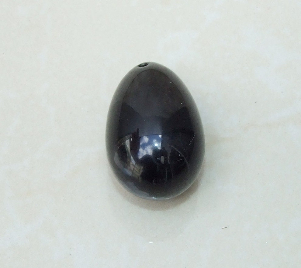 Obsidian Easter Egg Pendant, Natural Obsidian Pendants, Carved Pendant, Gemstone Pendant, Jewelry Pendant, Fertility Egg, 25mm x 40mm - EDGBeadsandGems