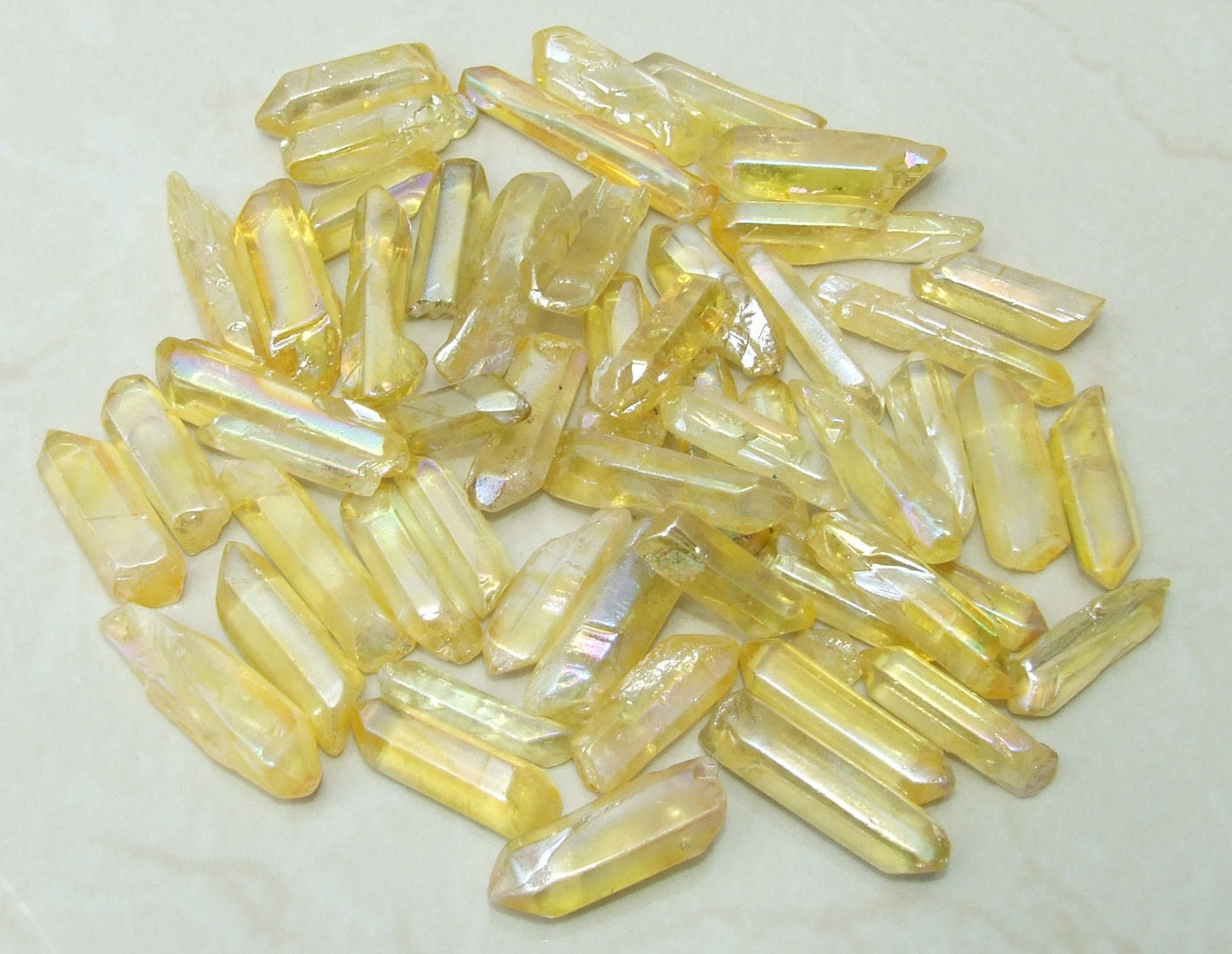 10 Lightly Polished Undrilled Angel Aura Quartz Crystals Points, Titanium Quartz, Gemstone Beads, Pendant, Wand, Healing Quartz, 30-40+mm - EDGBeadsandGems