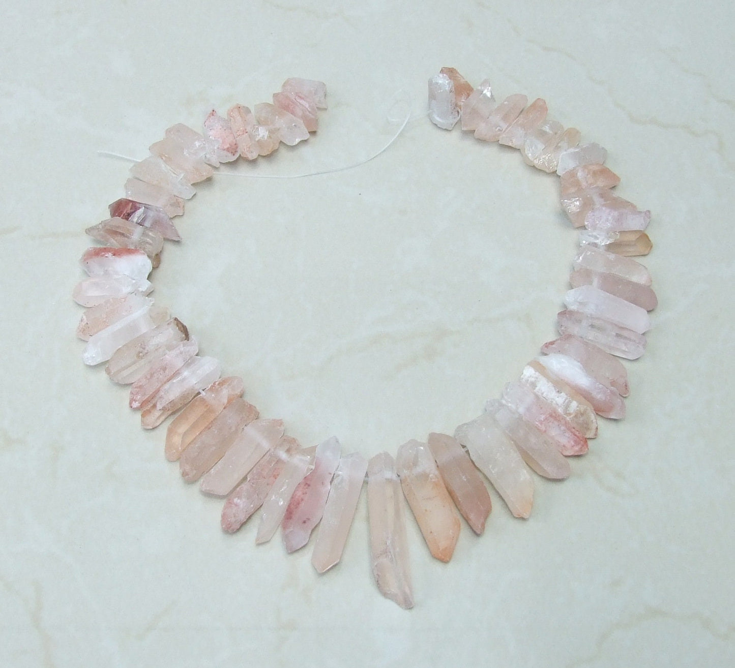 Light Pink Quartz Cluster Point, Quartz Points Strand, Raw, Rough, Matte, Quartz Drilled, Strand of Beads, Gemstone Beads, 20-40mm - EDGBeadsandGems