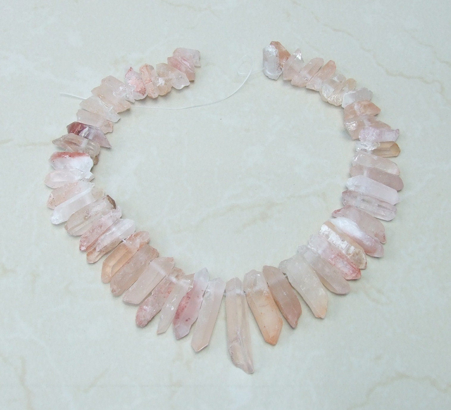 Light Pink Quartz Cluster Point, Quartz Points Strand, Raw, Rough, Matte, Quartz Drilled, Strand of Beads, Gemstone Beads, 20-40mm - EDGBeadsandGems