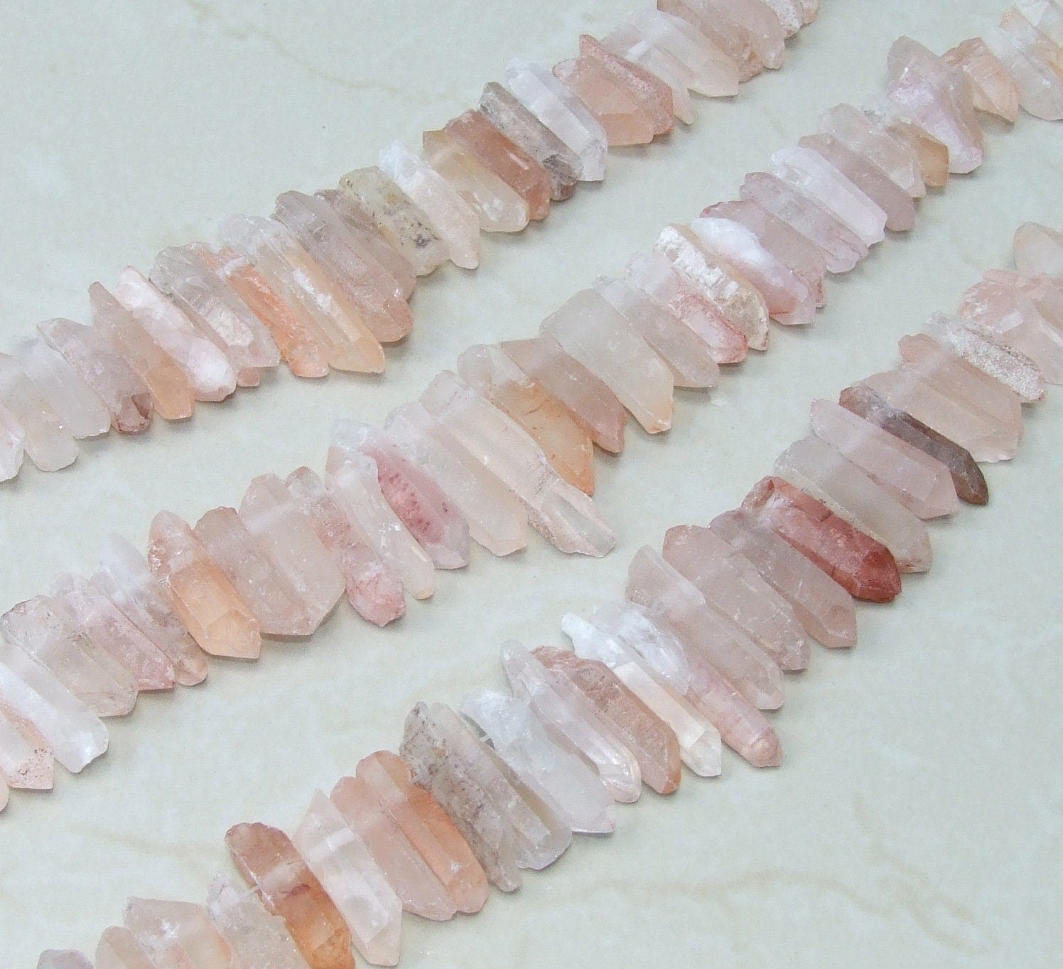 Light Pink Quartz Cluster Point, Quartz Points Strand, Raw, Rough, Matte, Quartz Drilled, Strand of Beads, Gemstone Beads, 20-40mm - EDGBeadsandGems