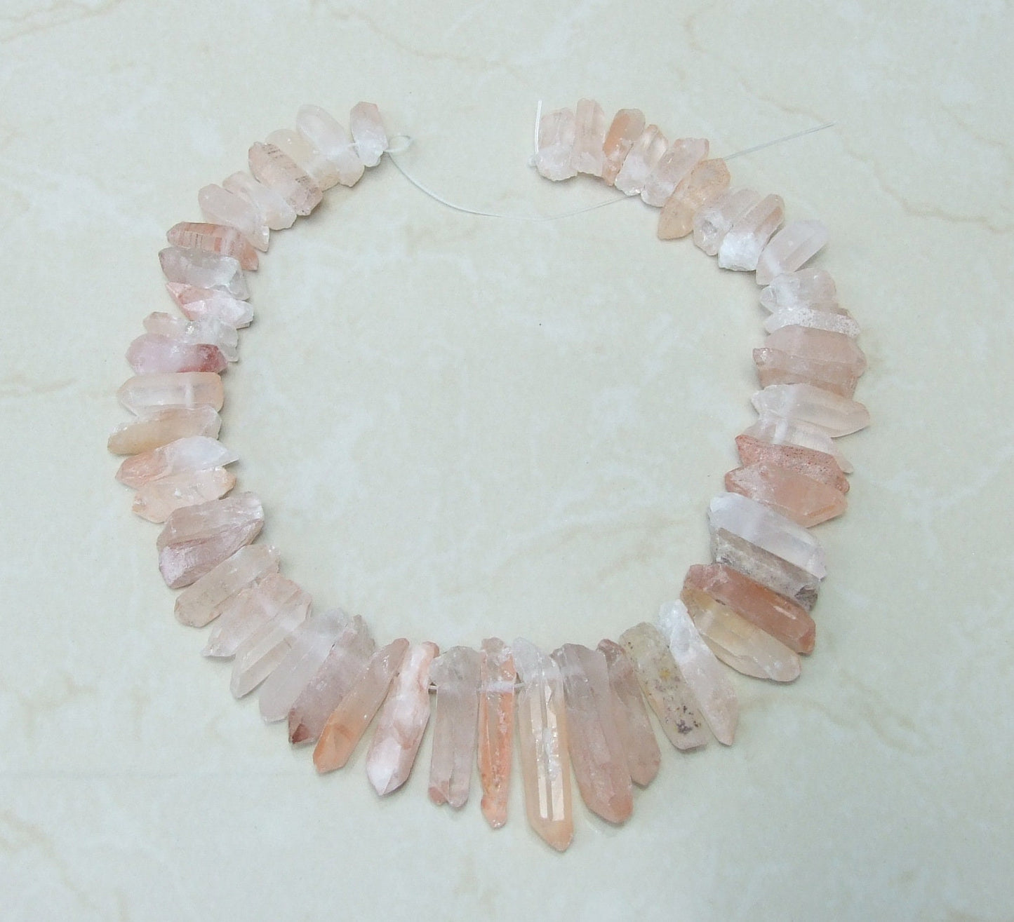 Light Pink Quartz Cluster Point, Quartz Points Strand, Raw, Rough, Matte, Quartz Drilled, Strand of Beads, Gemstone Beads, 20-40mm - EDGBeadsandGems
