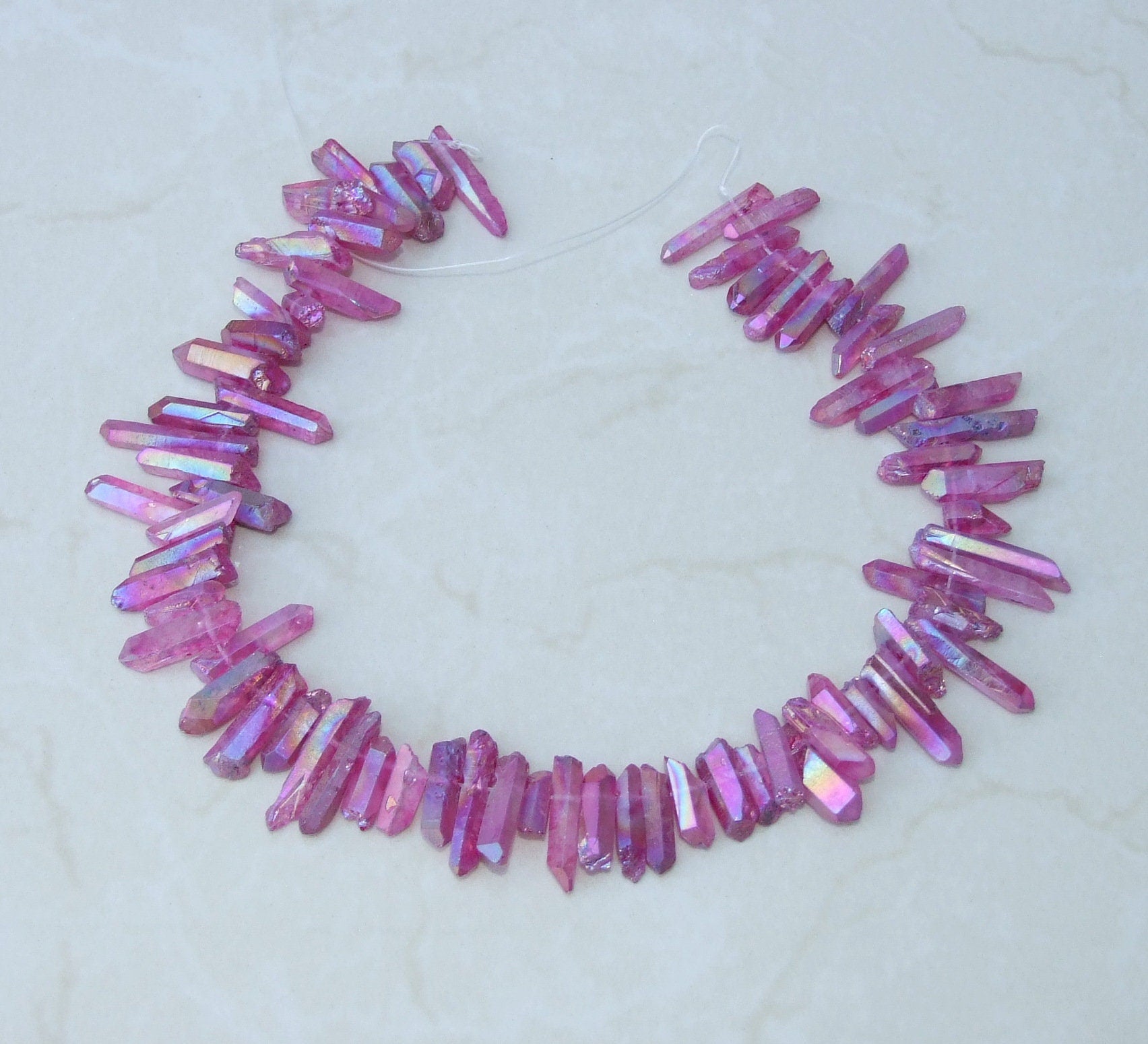 Purple Titanium AB Quartz Points, Titanium Quartz Points Strand, Raw Quartz Points Drilled, Quartz Crystals Points Strand Beads, 20-30mm - EDGBeadsandGems