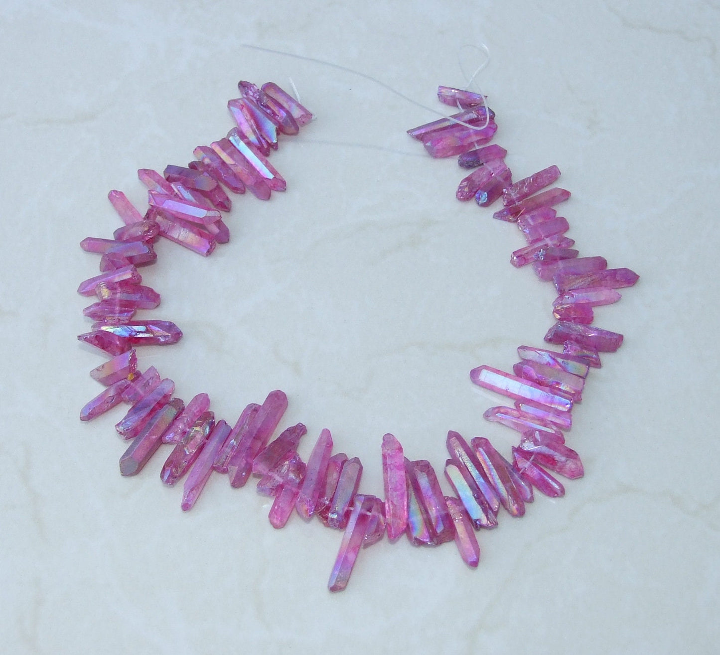 Purple Titanium AB Quartz Points, Titanium Quartz Points Strand, Raw Quartz Points Drilled, Quartz Crystals Points Strand Beads, 20-30mm - EDGBeadsandGems