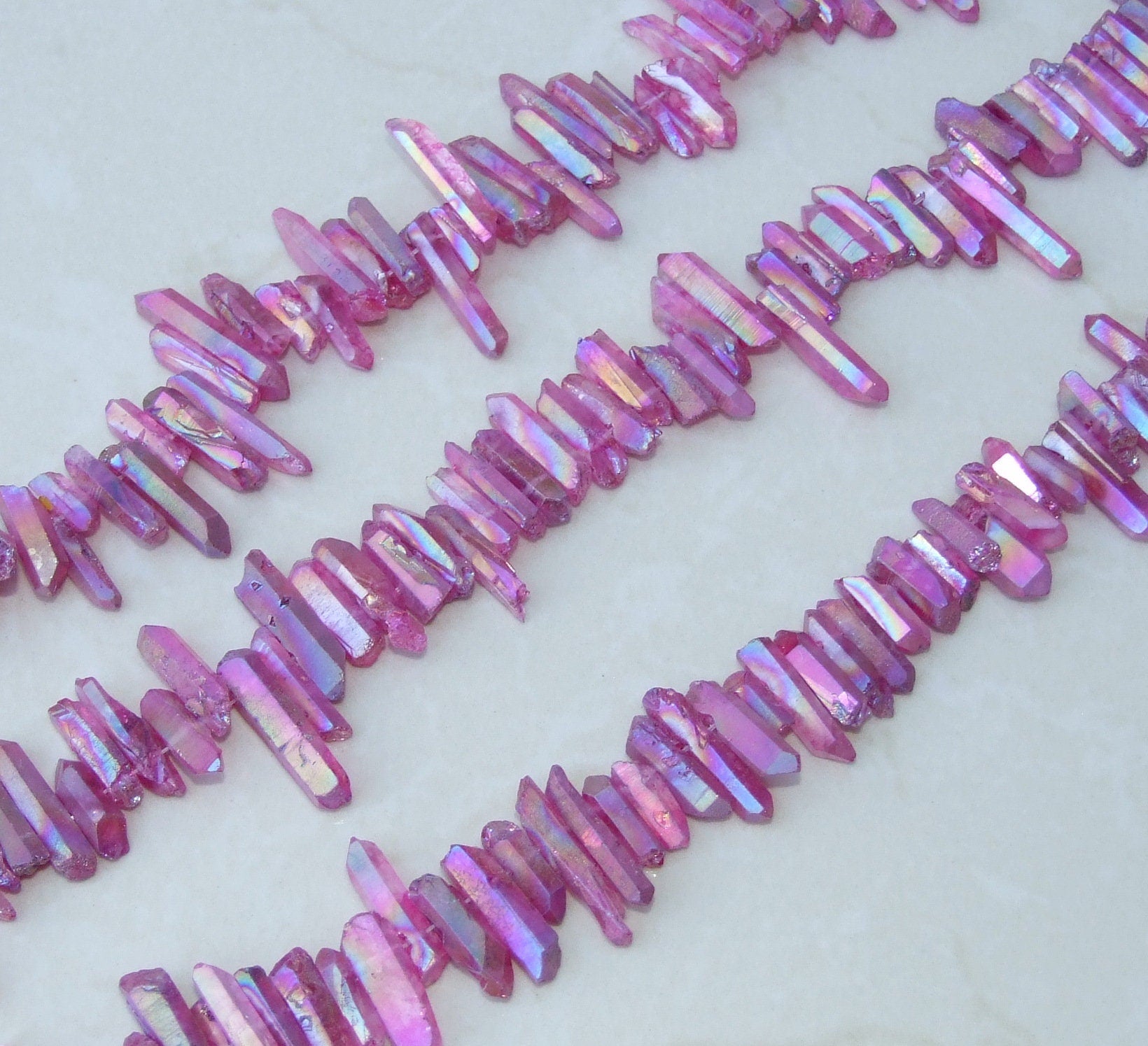 Purple Titanium AB Quartz Points, Titanium Quartz Points Strand, Raw Quartz Points Drilled, Quartz Crystals Points Strand Beads, 20-30mm - EDGBeadsandGems