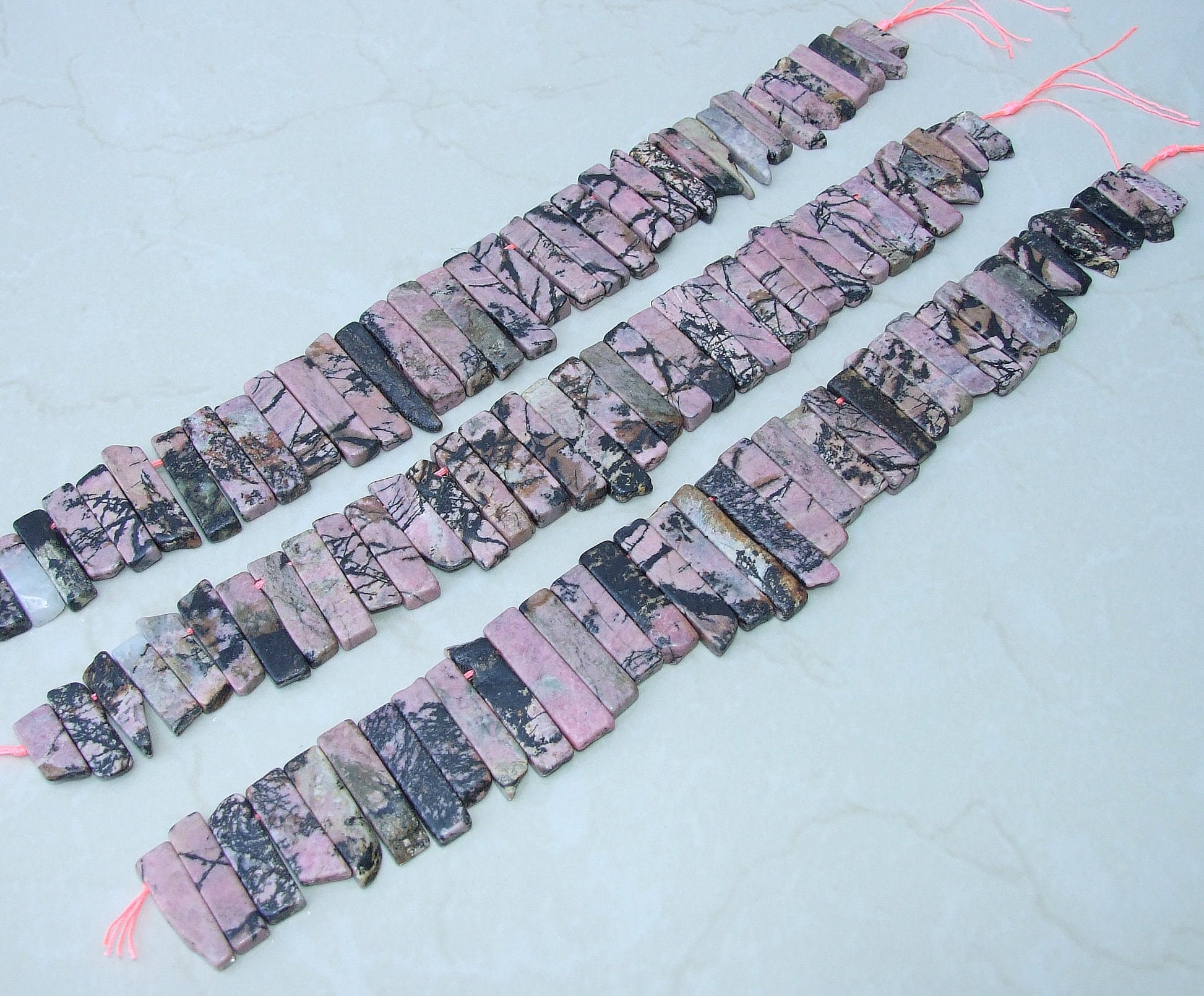 Rhodonite Beads, Polished Slice, Rhodonite Pendant, Rhodonite Slice, Gemstone Beads, Rhodonite Jewelry Supplies, Half Strand - 30mm to 45mm - EDGBeadsandGems