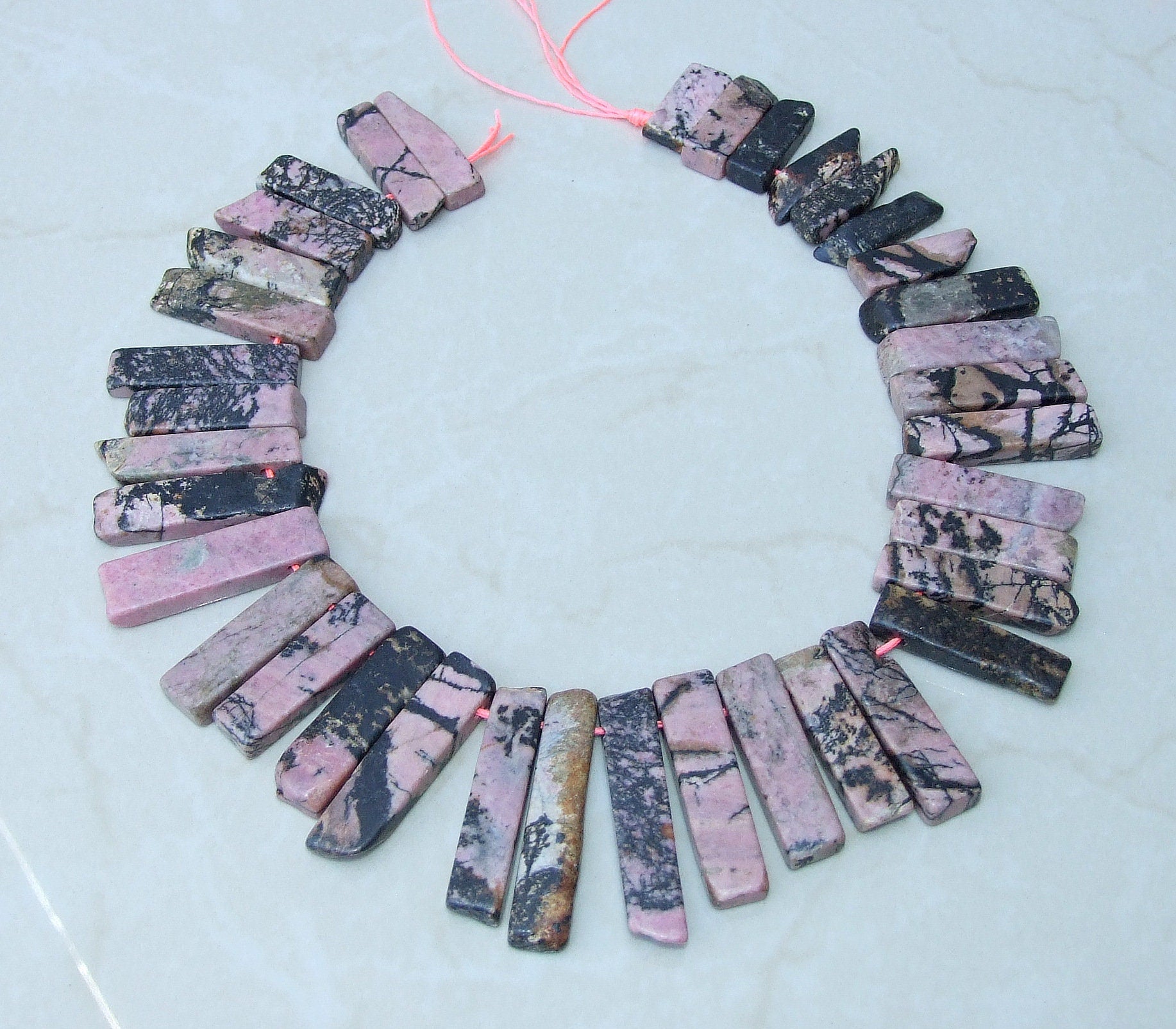 Rhodonite Beads, Polished Slice, Rhodonite Pendant, Rhodonite Slice, Gemstone Beads, Rhodonite Jewelry Supplies, Half Strand - 30mm to 45mm - EDGBeadsandGems