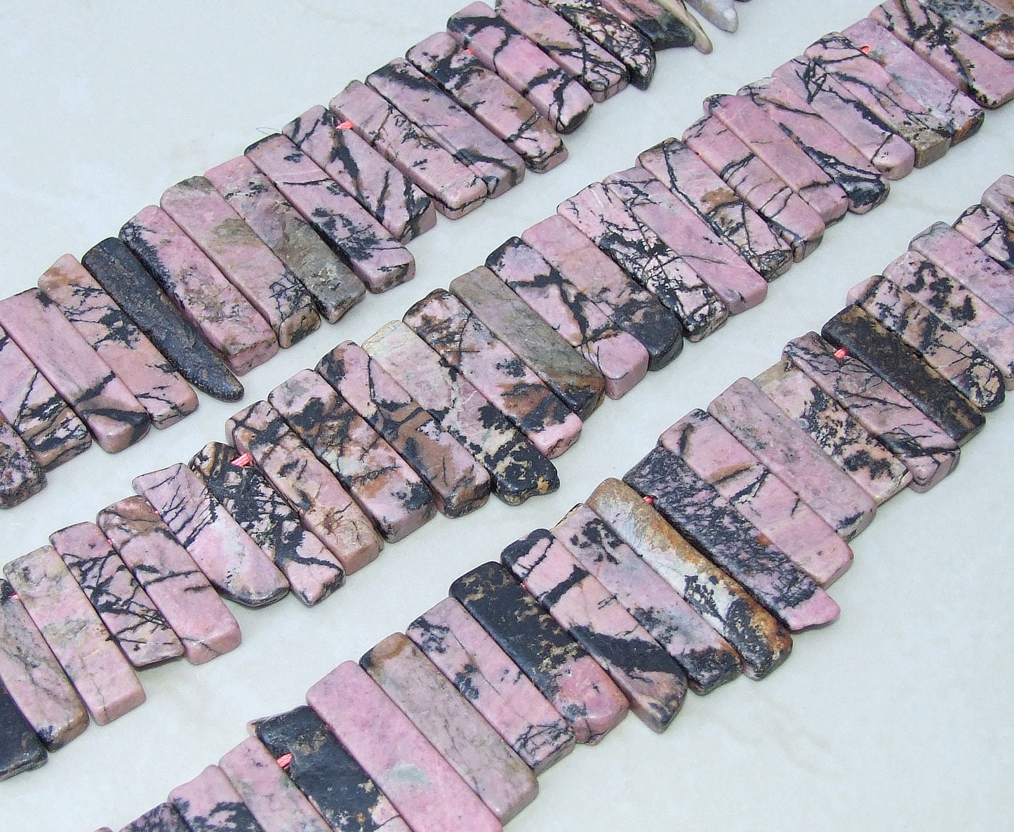 Rhodonite Beads, Polished Slice, Rhodonite Pendant, Rhodonite Slice, Gemstone Beads, Rhodonite Jewelry Supplies, Half Strand - 30mm to 45mm - EDGBeadsandGems