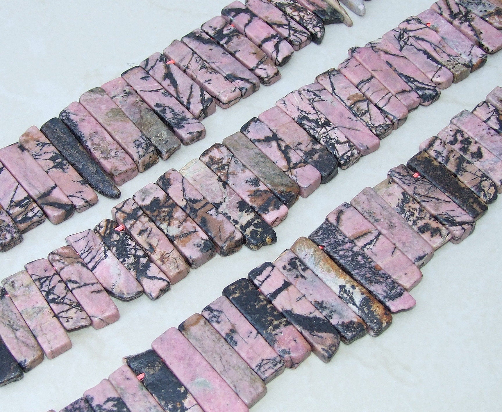 Rhodonite Beads, Polished Slice, Rhodonite Pendant, Rhodonite Slice, Gemstone Beads, Rhodonite Jewelry Supplies, Half Strand - 30mm to 45mm - EDGBeadsandGems