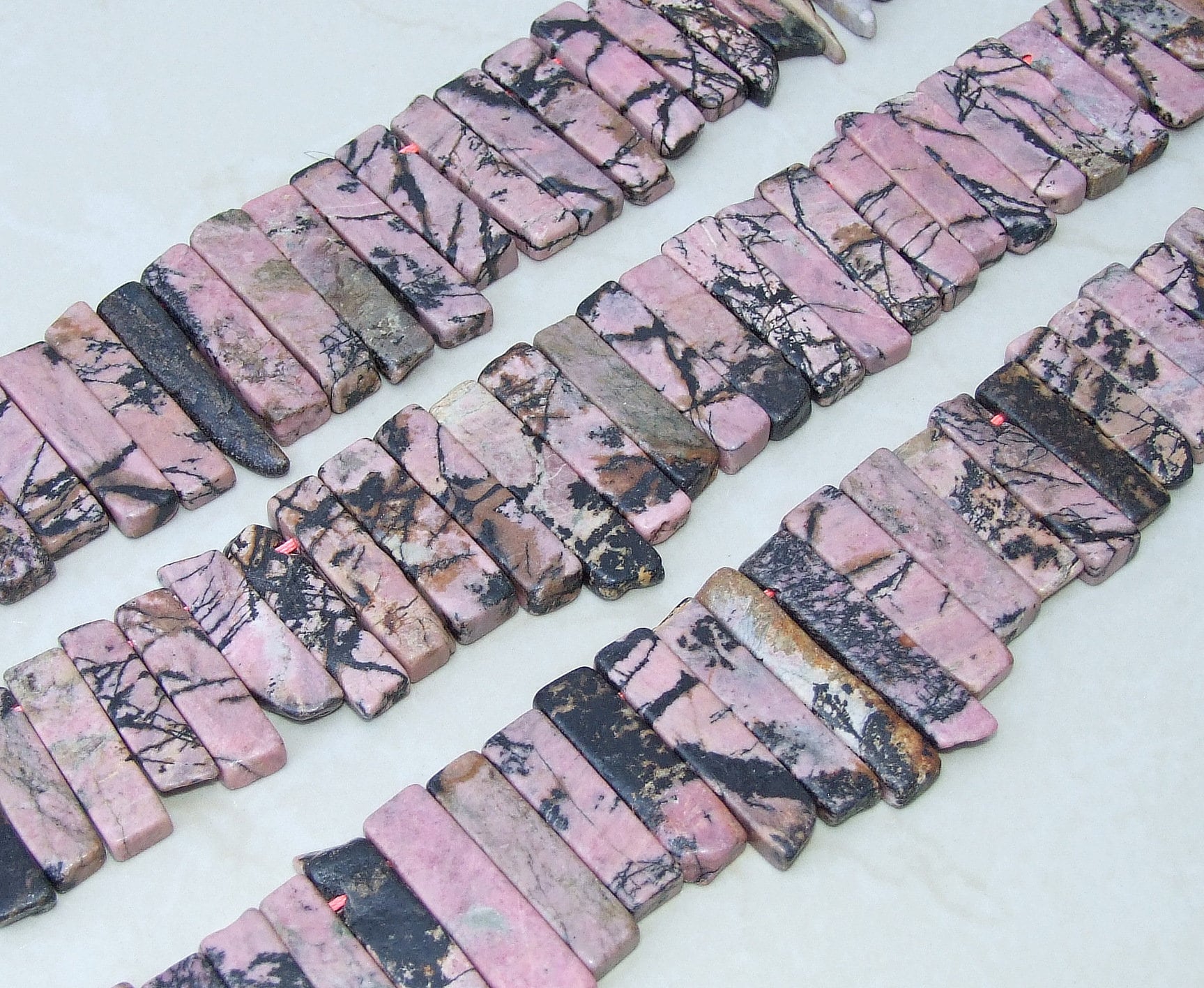 Rhodonite Beads, Polished Slice, Rhodonite Pendant, Rhodonite Slice, Natural Gemstone Beads, Rhodonite Jewelry, Half Strand - 30mm to 45mm - EDGBeadsandGems