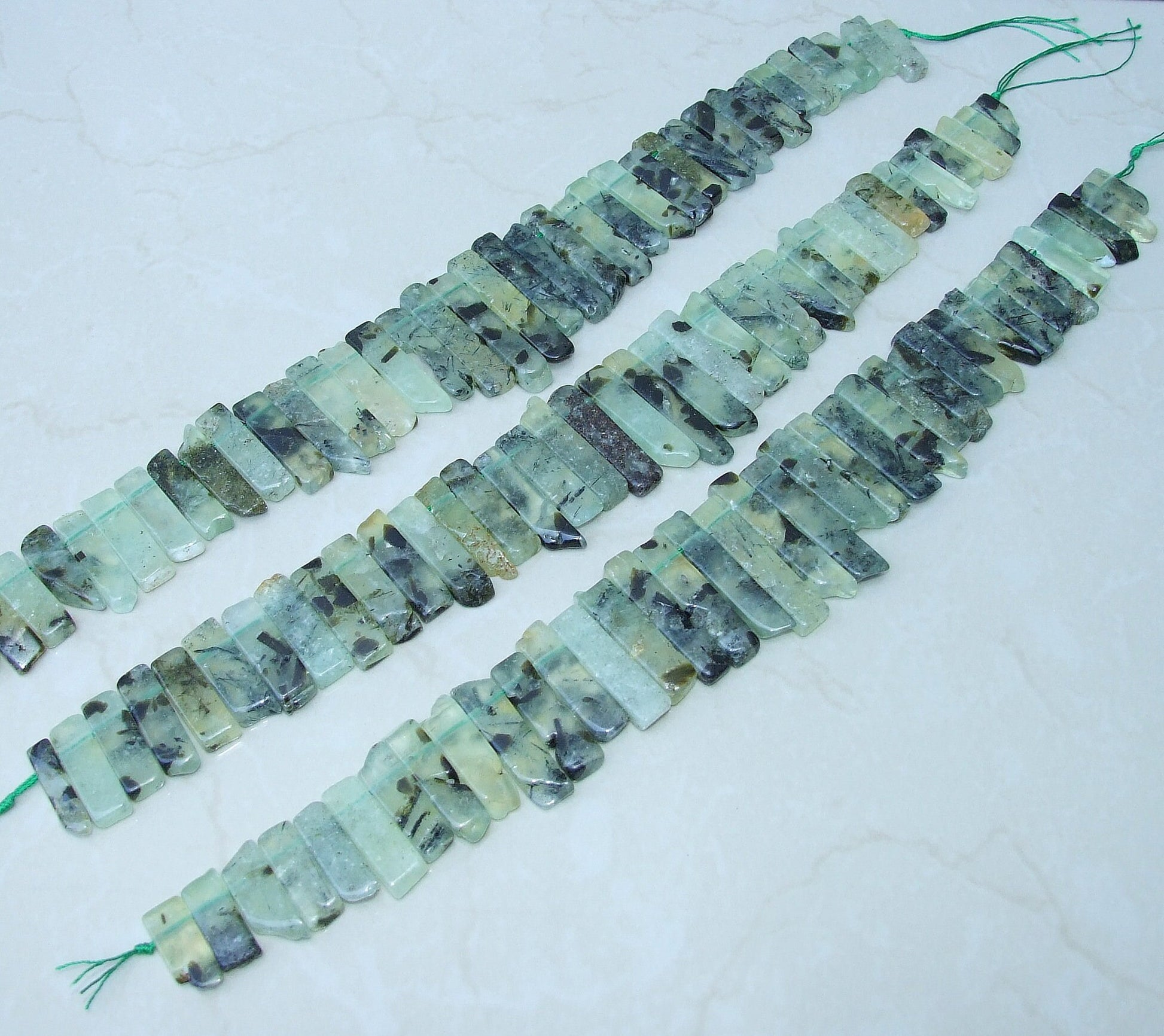 Prehnite Beads, Polished Natural Prehnite Slice, Prehnite Pendants, Gemstone Beads, Prehnite Points Jewelry, Half Strand - 25mm to 45mm - EDGBeadsandGems