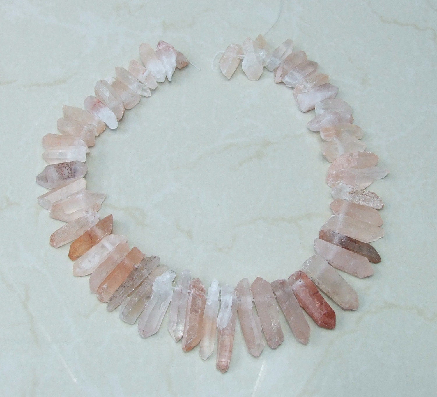 Thick Light Pink Quartz Cluster Point, Quartz Points Strand, Raw, Rough, Matte, Quartz Drilled, Strand of Beads, Gemstone Beads, 20-40mm - EDGBeadsandGems