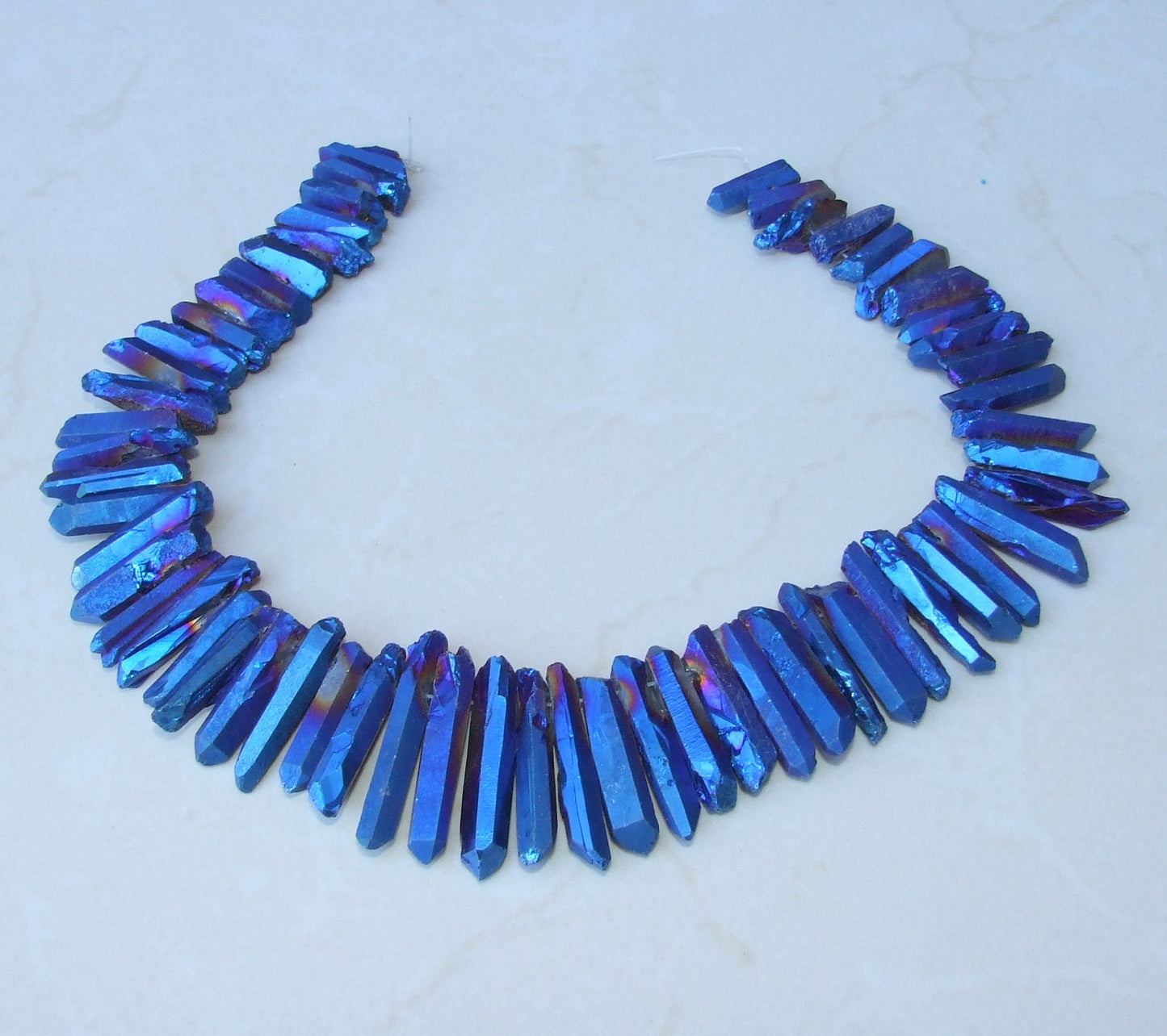 Blue Indigo Titanium Quartz Cluster Point, Titanium Quartz Points Strand, Raw Quartz Points, Quartz Crystals Points Strand Beads, 20-40mm - EDGBeadsandGems