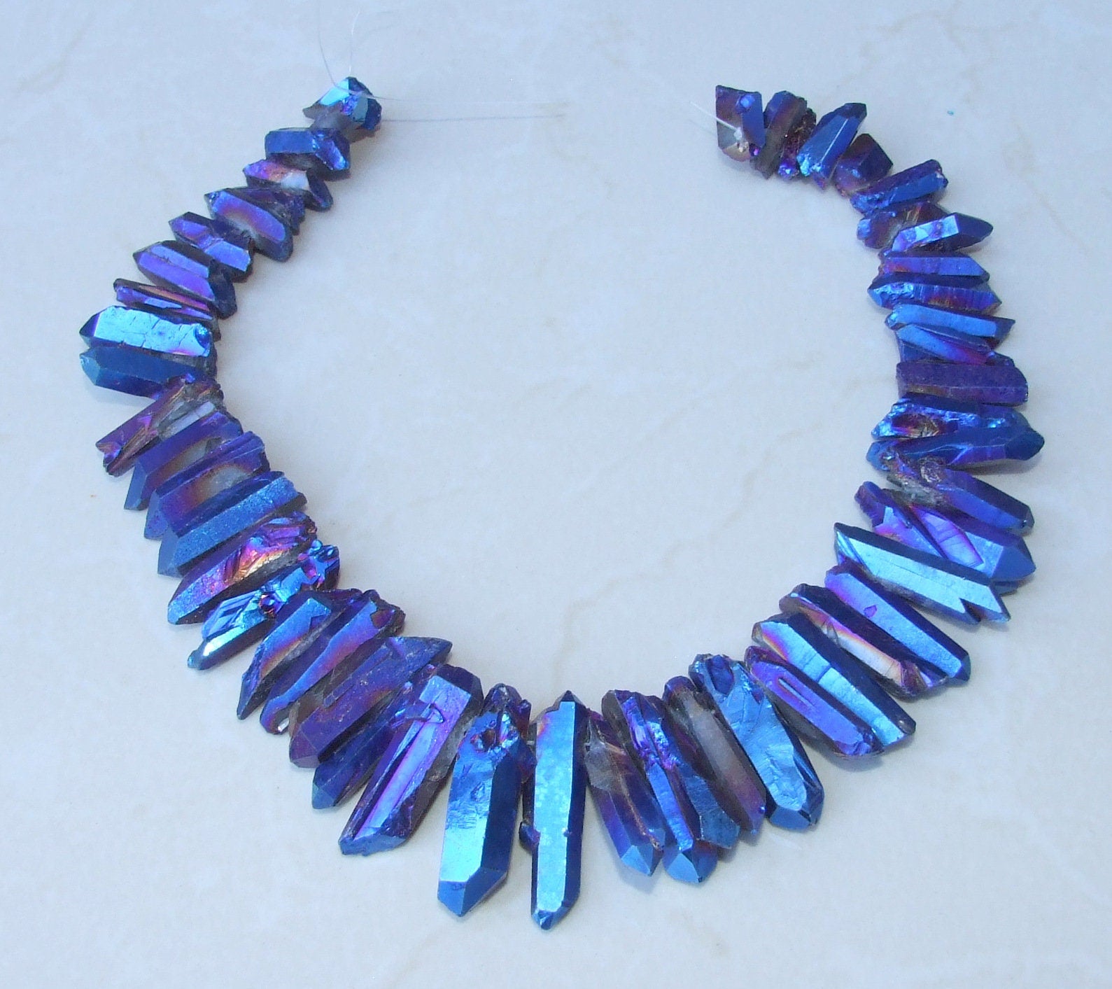 Blue Indigo Titanium Quartz Cluster Point, Titanium Quartz Points Strand, Raw Quartz Points, Quartz Crystals Points Strand Beads, 20-40mm - EDGBeadsandGems