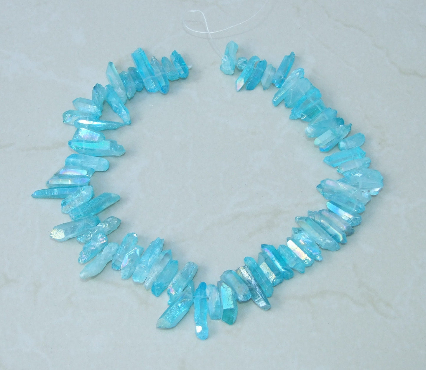 Aqua Blue Aura Quartz Points, Titanium Gemstone Quartz Points Strand, Raw AB Quartz Points, Quartz Crystals Points Strand Beads, 15-30+mm - EDGBeadsandGems