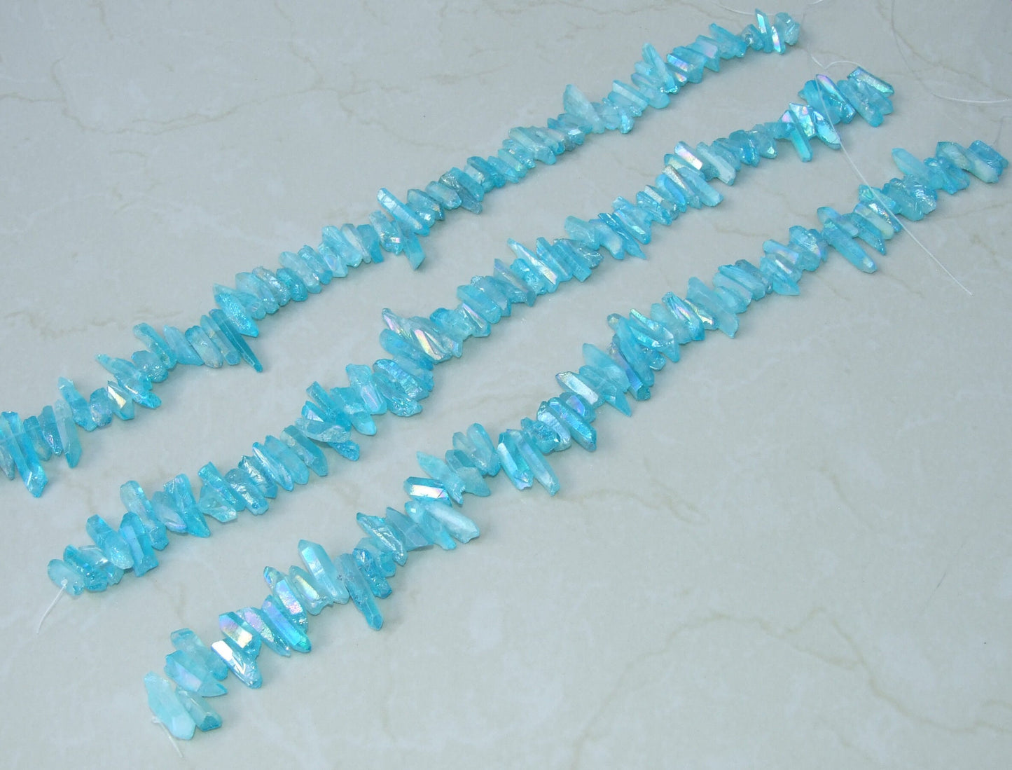 Aqua Blue Aura Quartz Points, Titanium Gemstone Quartz Points Strand, Raw AB Quartz Points, Quartz Crystals Points Strand Beads, 15-30+mm - EDGBeadsandGems