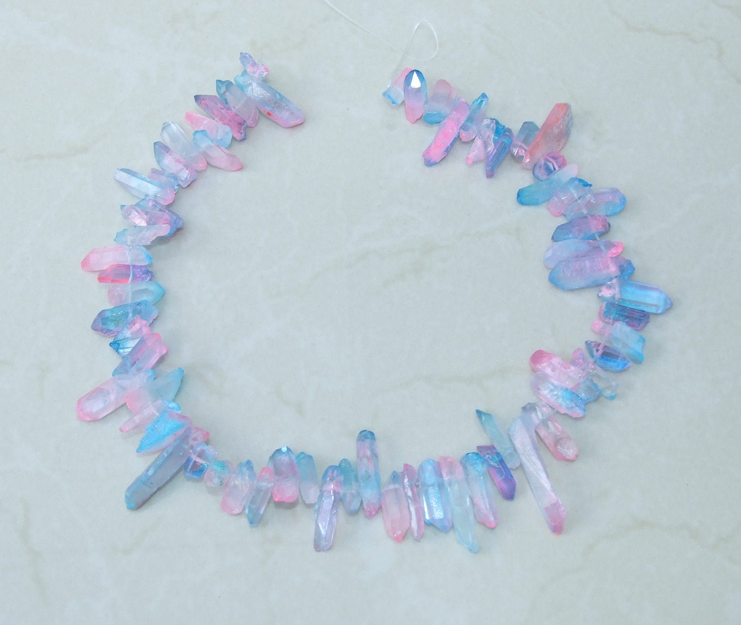 Pink & Blue Quartz Points, Titanium Gemstone Quartz Points Strand, Raw Quartz Points, Quartz Crystals Points Strand Beads, 15-30+mm - EDGBeadsandGems