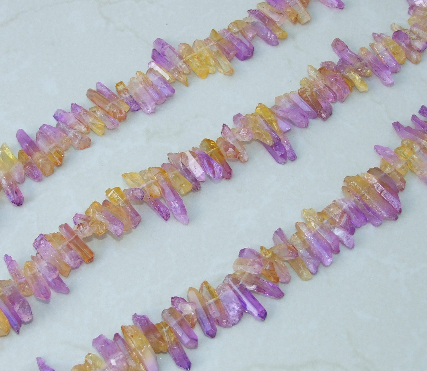 Purple Yellow Quartz Points, Titanium Gemstone Quartz Points Strand, Raw AB Quartz Points, Quartz Crystals Points Strand Beads 15-30+mm - EDGBeadsandGems