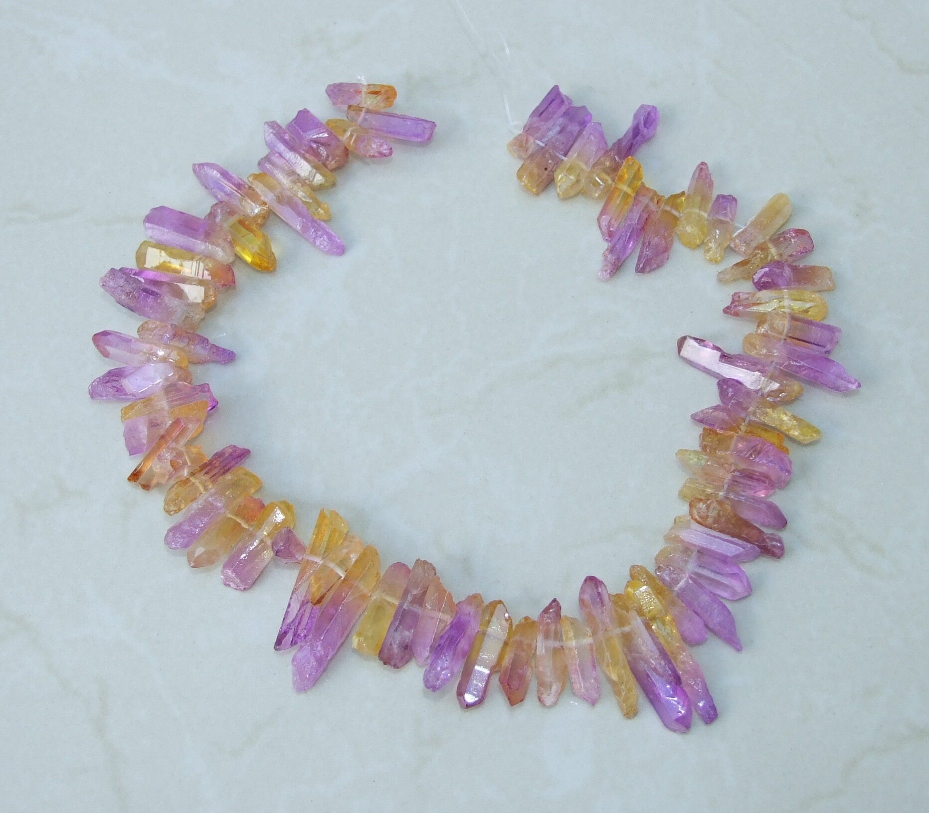 Purple Yellow Quartz Points, Titanium Gemstone Quartz Points Strand, Raw AB Quartz Points, Quartz Crystals Points Strand Beads 15-30+mm - EDGBeadsandGems