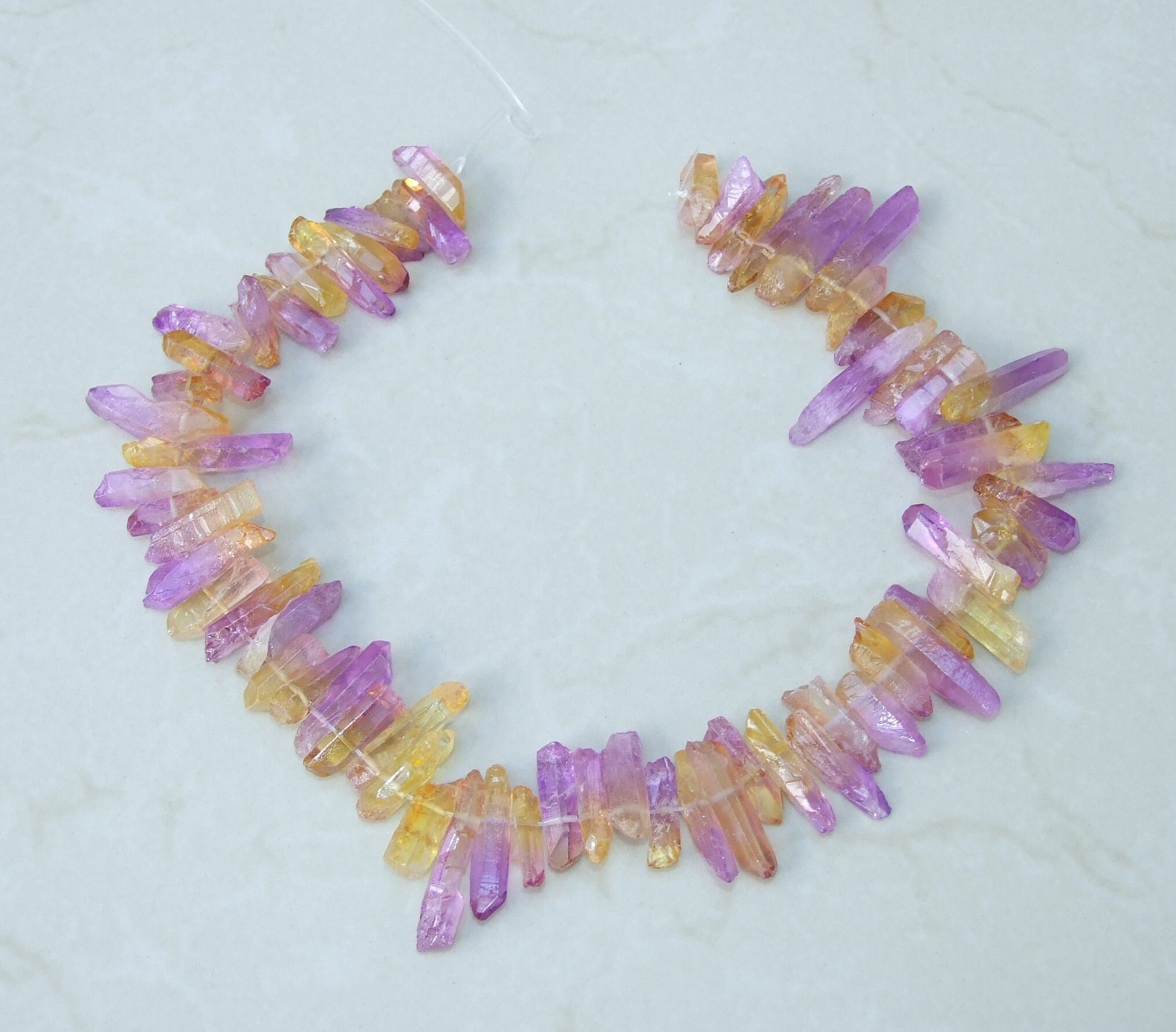 Purple Yellow Quartz Points, Titanium Gemstone Quartz Points Strand, Raw AB Quartz Points, Quartz Crystals Points Strand Beads 15-30+mm - EDGBeadsandGems