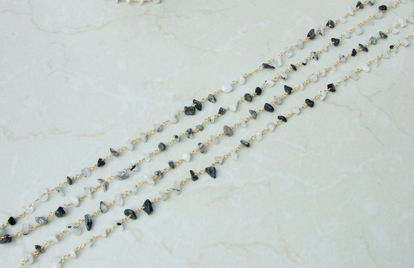 Black Rutilated Quartz Rosary Chain, Chain by the Foot, Beaded Chain, Body Chain, Belly Chain, Bulk Chain, Gemstone Chain for Jewelry Making - EDGBeadsandGems