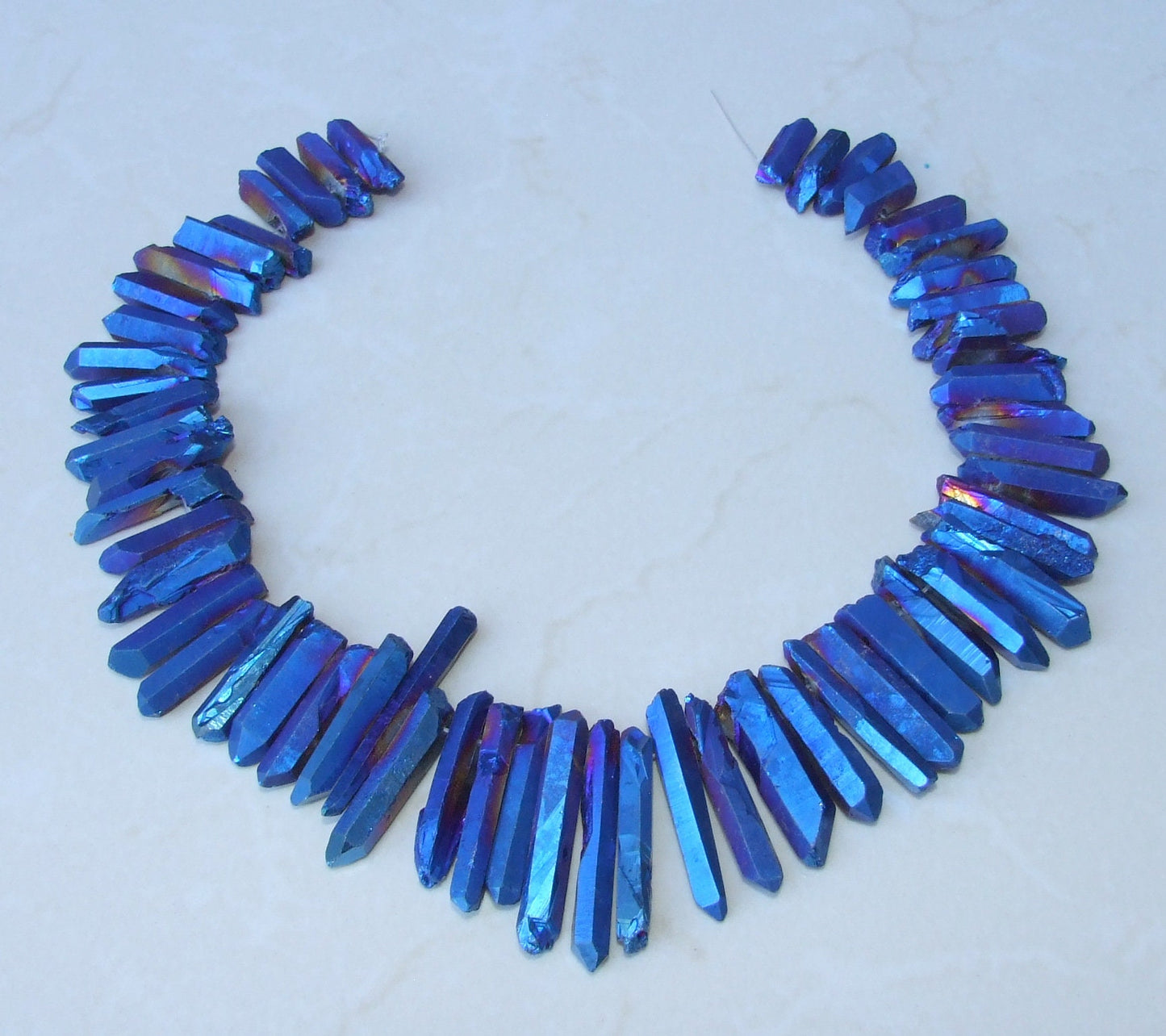 Blue Indigo Titanium Quartz Cluster Point, Titanium Quartz Points Strand, Raw Quartz Points, Quartz Crystals Points Strand Beads, 20-40mm - EDGBeadsandGems