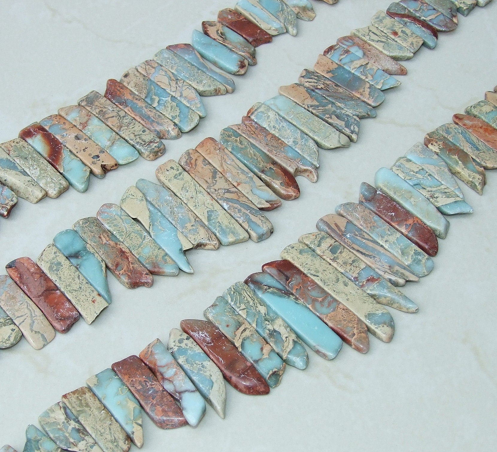 African Opal Beads for Jewelry Making, Aqua Terra Jasper Slice Beads for Necklace Making, Imperial Jasper Slab Bead Strand, Loose Beads 50mm - EDGBeadsandGems