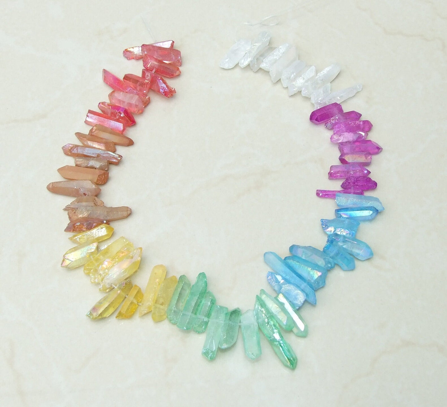 7 Multi-Colored Titanium AB Quartz Points, Gemstone Quartz Points Strand, Raw Quartz Points, Quartz Crystals Points Strand Beads, 15-28mm - EDGBeadsandGems