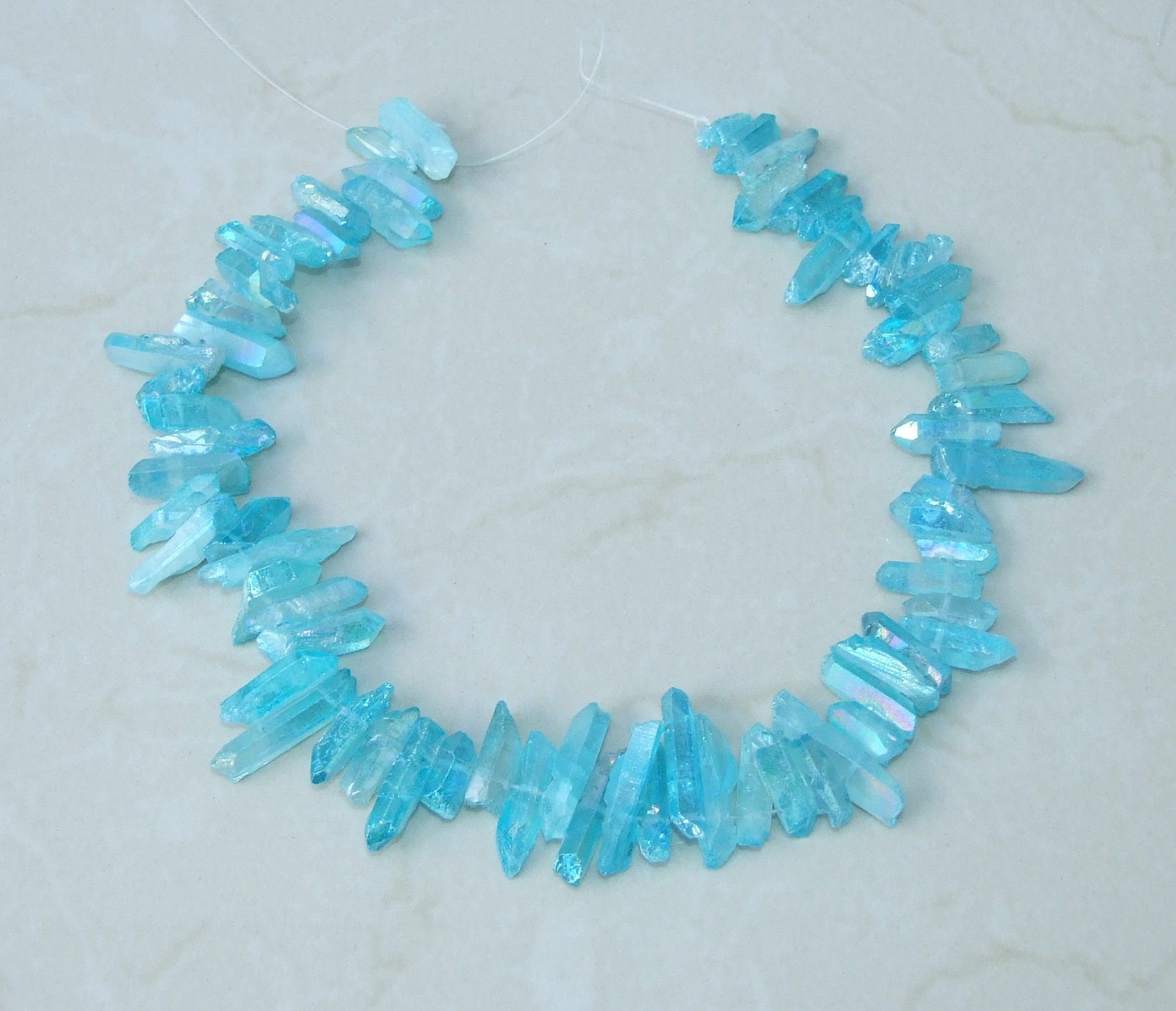 Aqua Blue Aura Quartz Points, Titanium Gemstone Quartz Points Strand, Raw AB Quartz Points, Quartz Crystals Points Strand Beads, 15-30+mm - EDGBeadsandGems