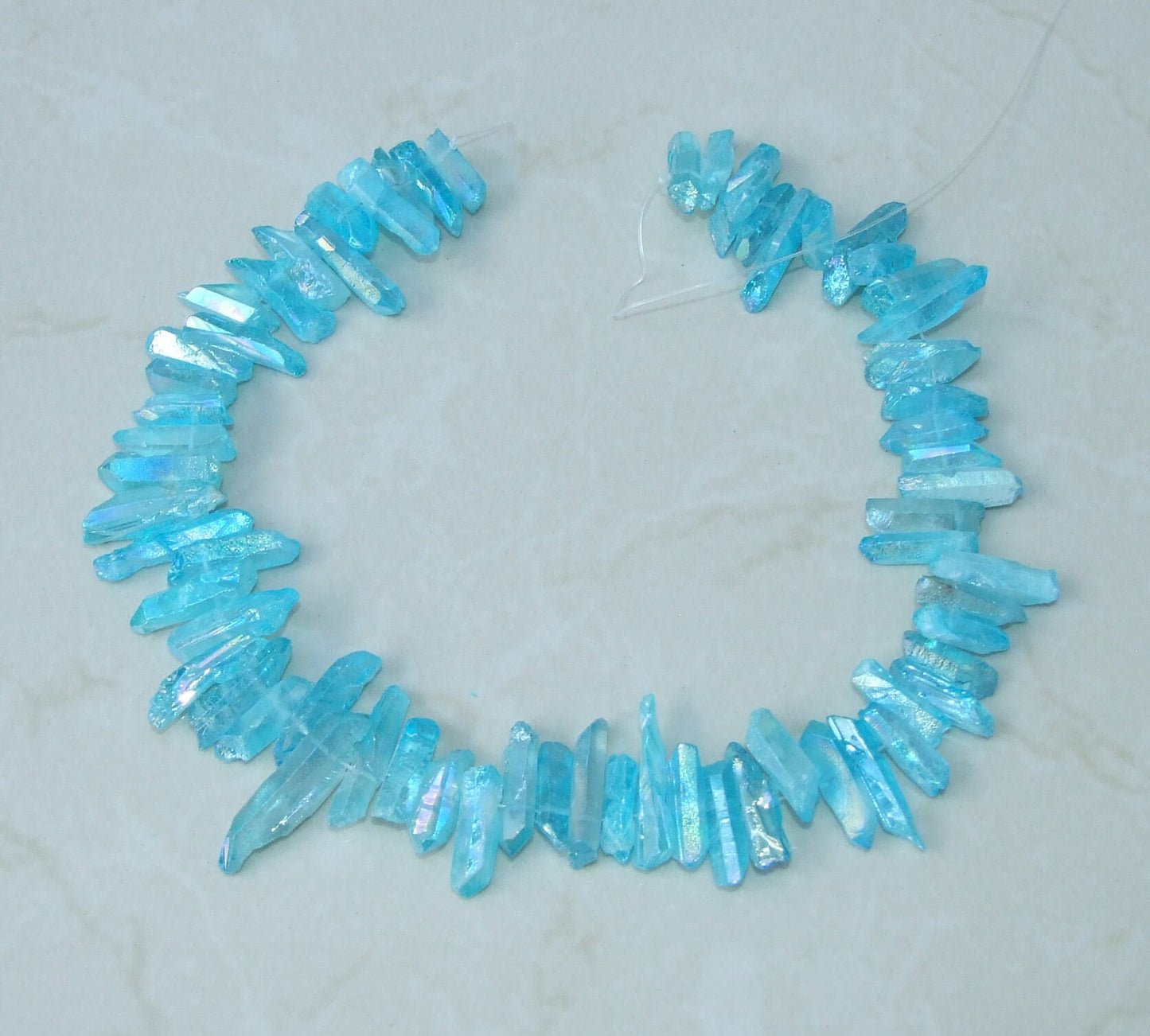 Aqua Blue Aura Quartz Points, Titanium Gemstone Quartz Points Strand, Raw AB Quartz Points, Quartz Crystals Points Strand Beads, 15-30+mm - EDGBeadsandGems