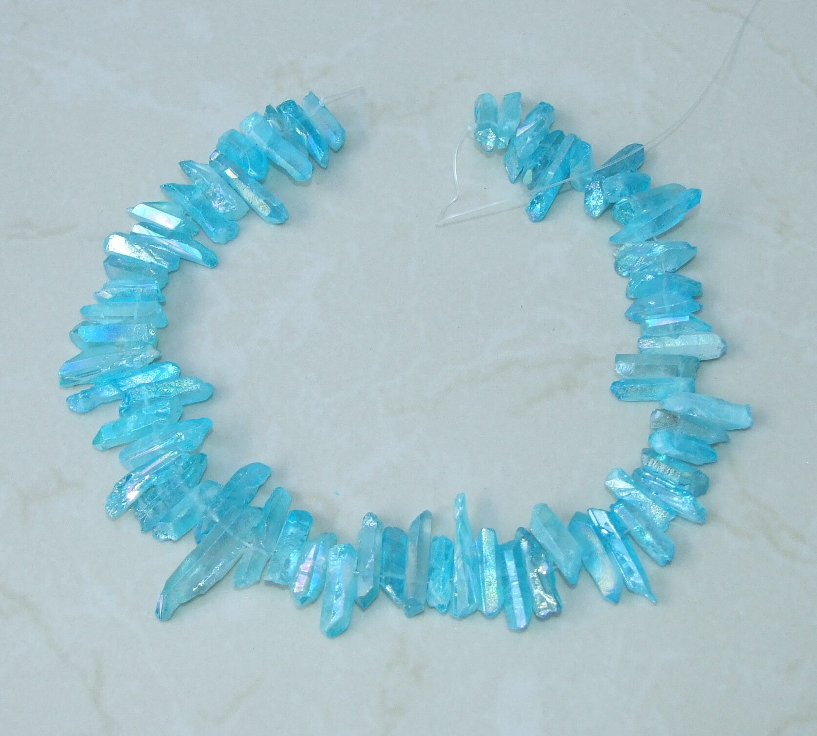 Aqua Blue Aura Quartz Points, Titanium Gemstone Quartz Points Strand, Raw AB Quartz Points, Quartz Crystals Points Strand Beads, 15-30+mm - EDGBeadsandGems