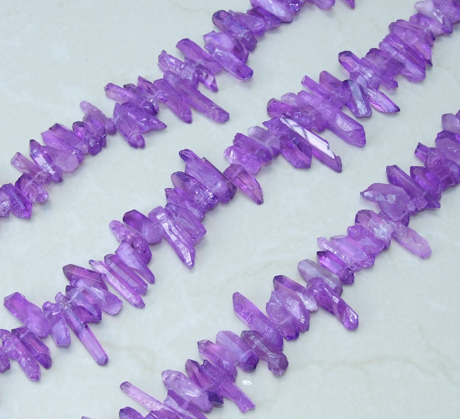 Purple Quartz Points, Titanium Gemstone Quartz Points Strand, Raw Quartz Points, Quartz Crystals Points Strand Beads, Gemstone Bead, 15-30mm - EDGBeadsandGems