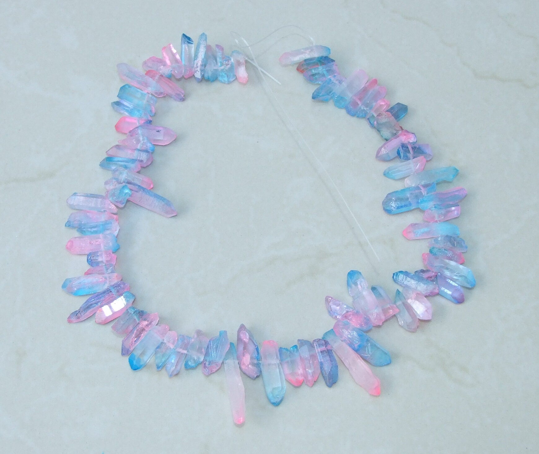 Pink & Blue Quartz Points, Titanium Gemstone Quartz Points Strand, Raw Quartz Points, Quartz Crystals Points Strand Beads, 15-30+mm - EDGBeadsandGems