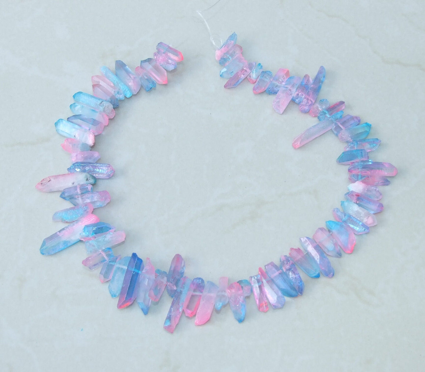 Pink & Blue Quartz Points, Titanium Gemstone Quartz Points Strand, Raw Quartz Points, Quartz Crystals Points Strand Beads, 15-30+mm - EDGBeadsandGems