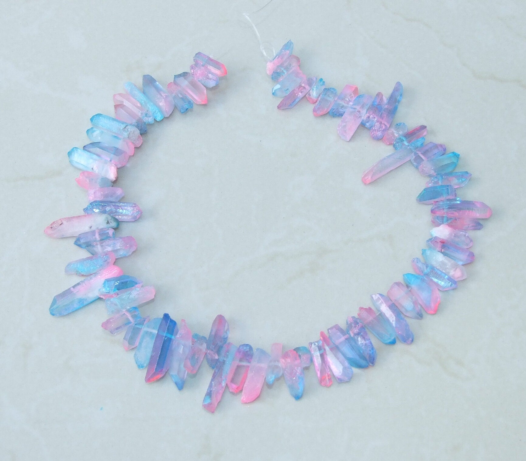 Pink & Blue Quartz Points, Titanium Gemstone Quartz Points Strand, Raw Quartz Points, Quartz Crystals Points Strand Beads, 15-30+mm - EDGBeadsandGems
