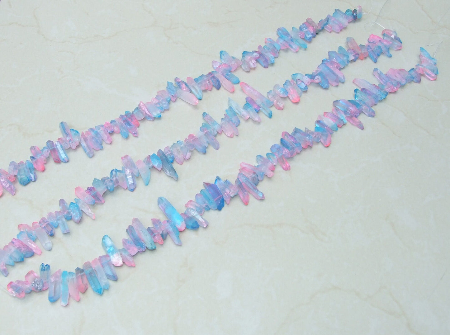 Pink & Blue Quartz Points, Titanium Gemstone Quartz Points Strand, Raw Quartz Points, Quartz Crystals Points Strand Beads, 15-30+mm - EDGBeadsandGems